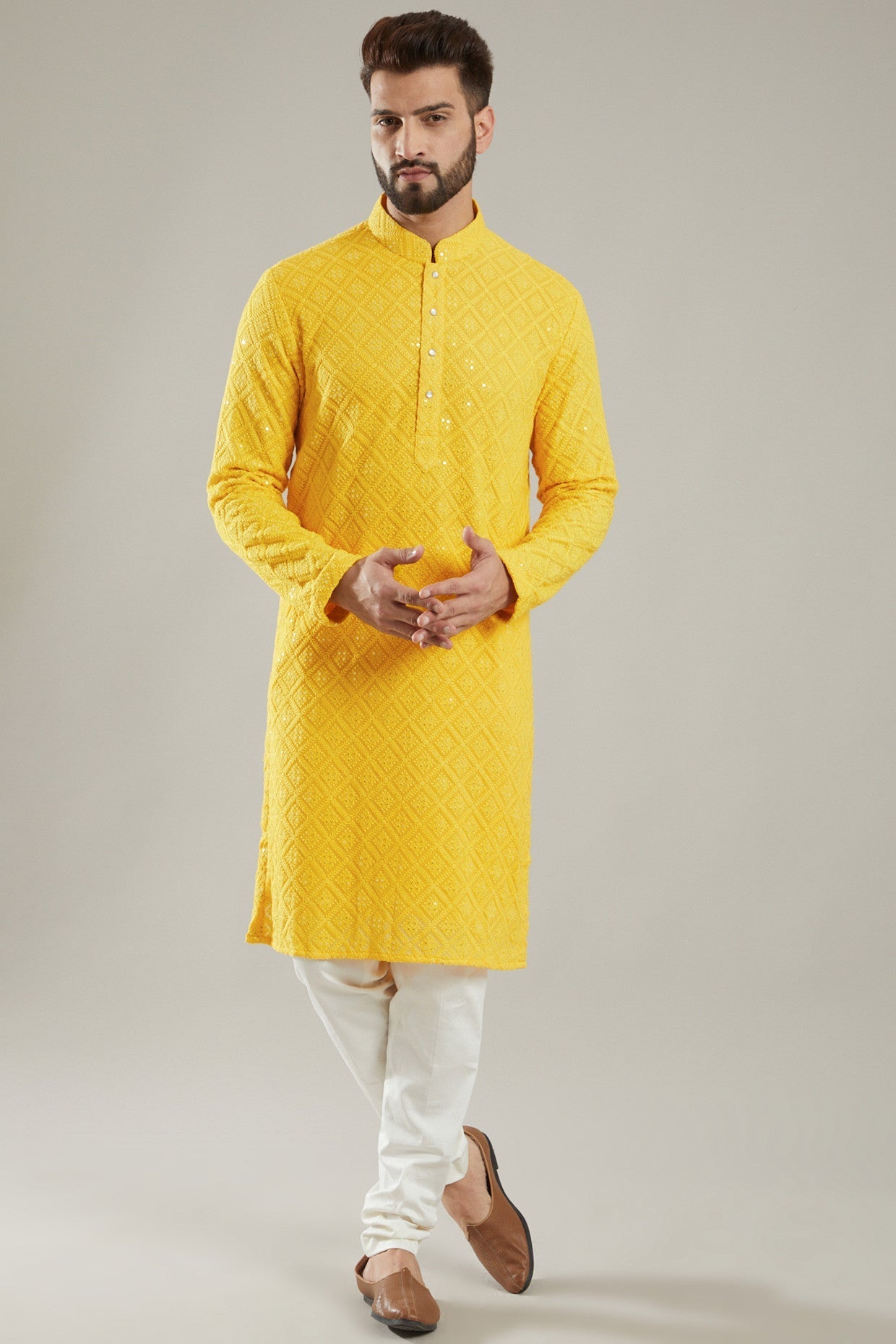 Yellow Embroidered Kurta - kasbahmen