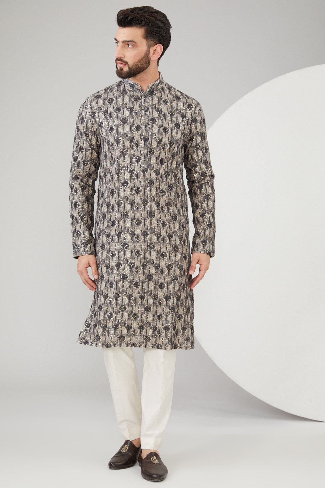 Black & Grey Georgette Printed Kurta - kasbahmen