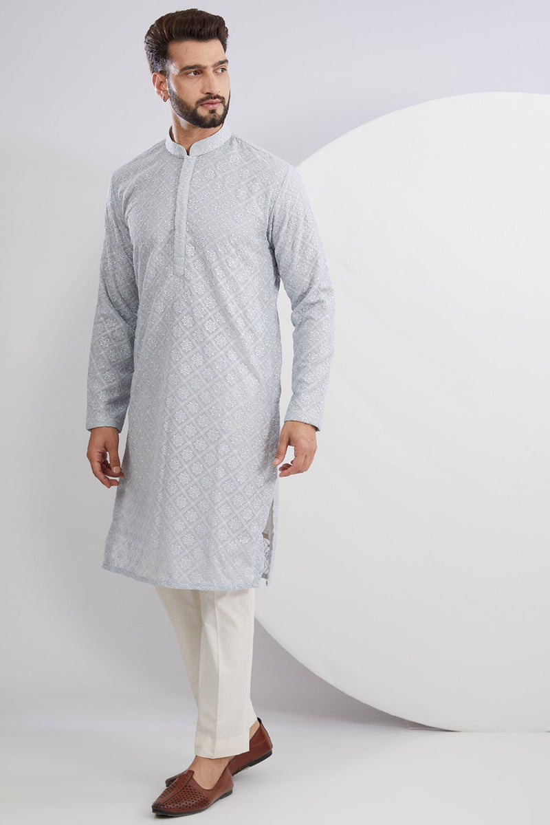 Sierra Blue Embroidered Kurta - kasbahmen