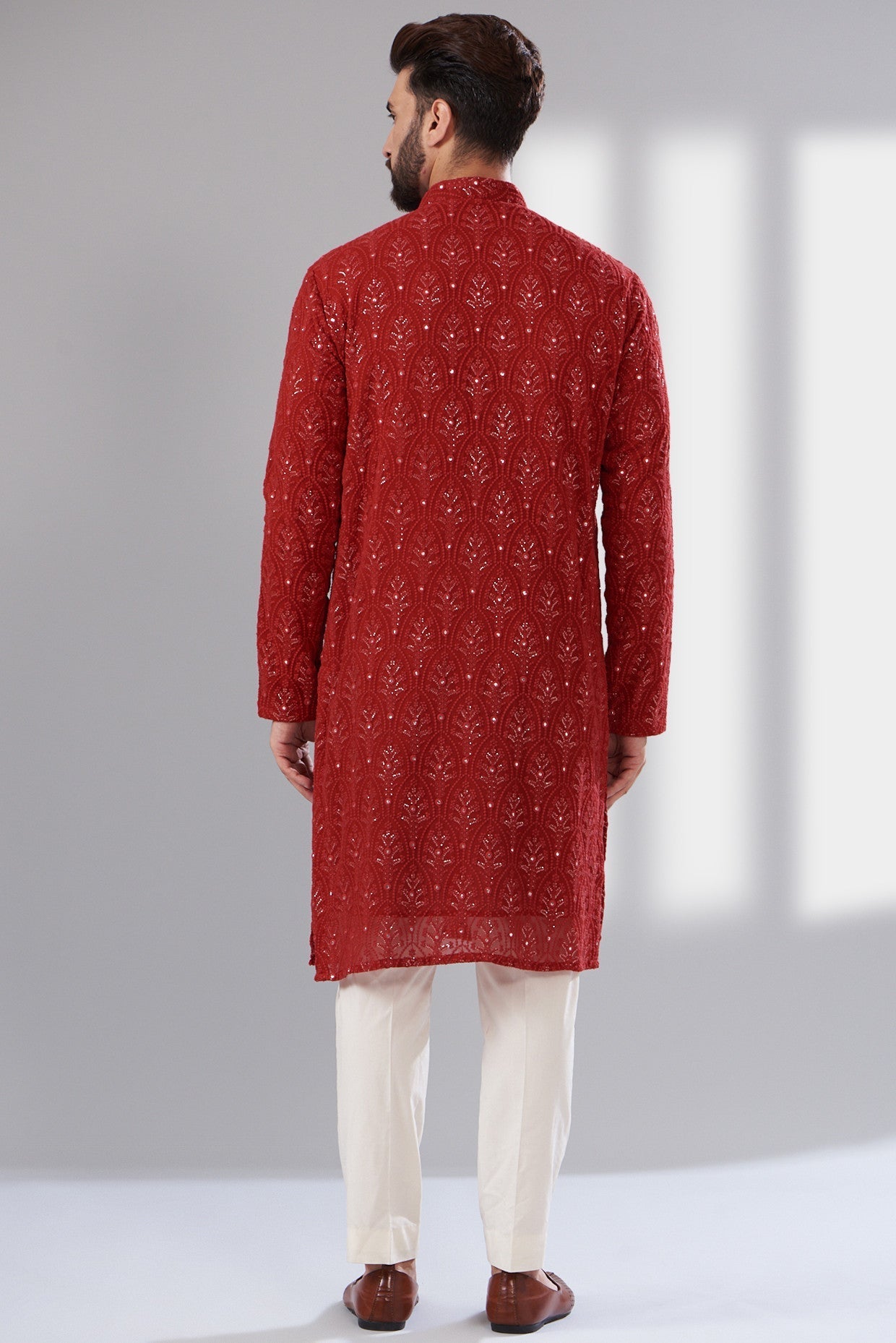 Red Chikankari Kurta - kasbahmen