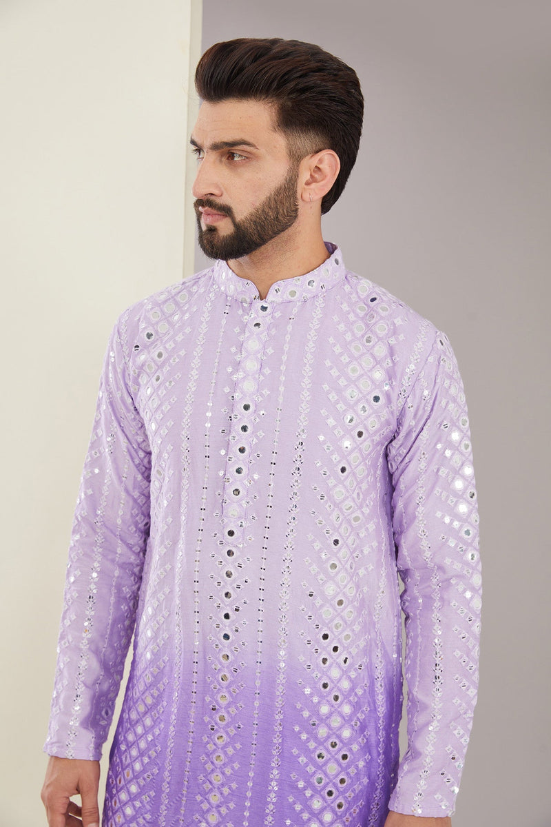 Signature purple ombre mirrorwork kurta - kasbahmen