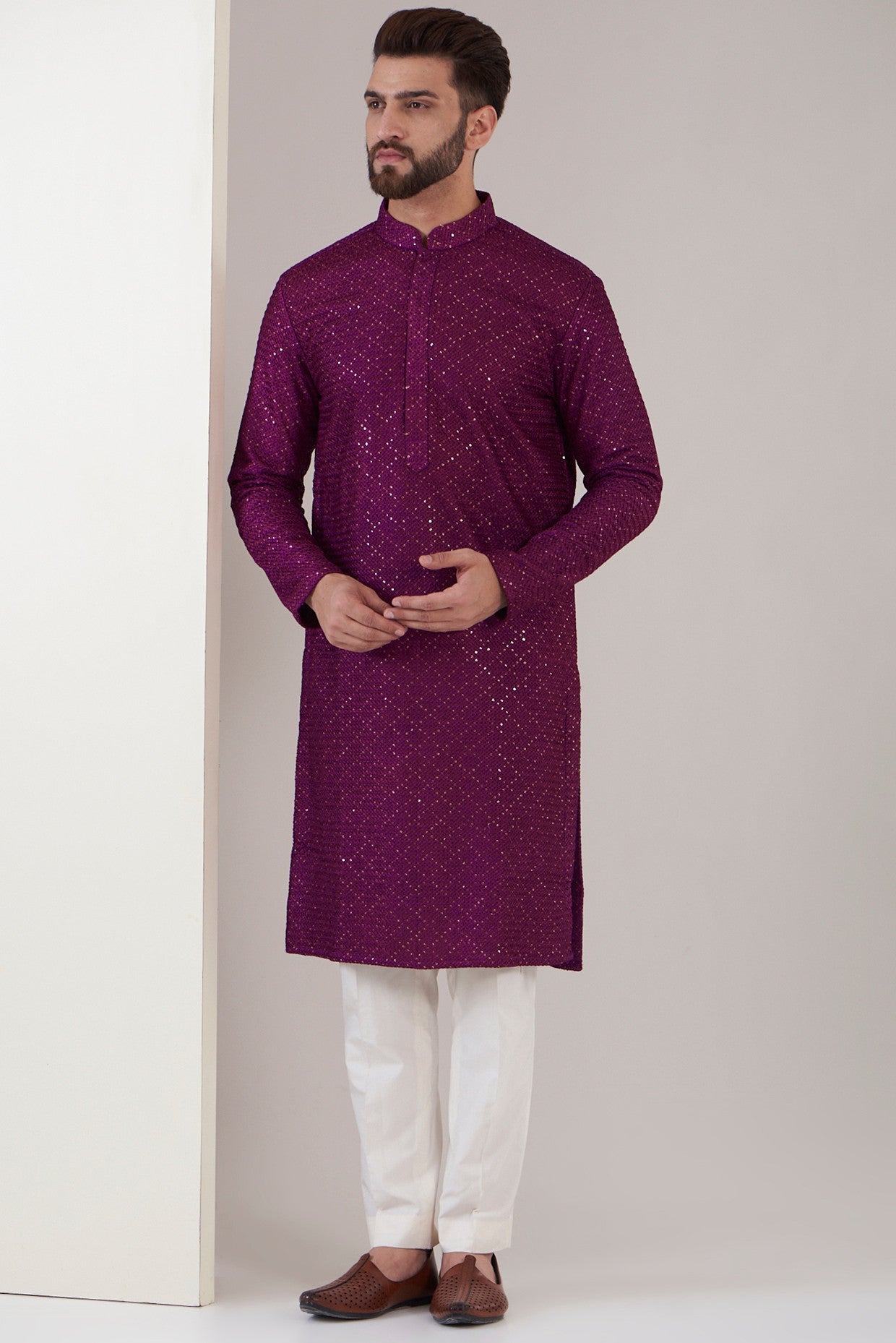 Bright maroon sequenced kurta - kasbahmen