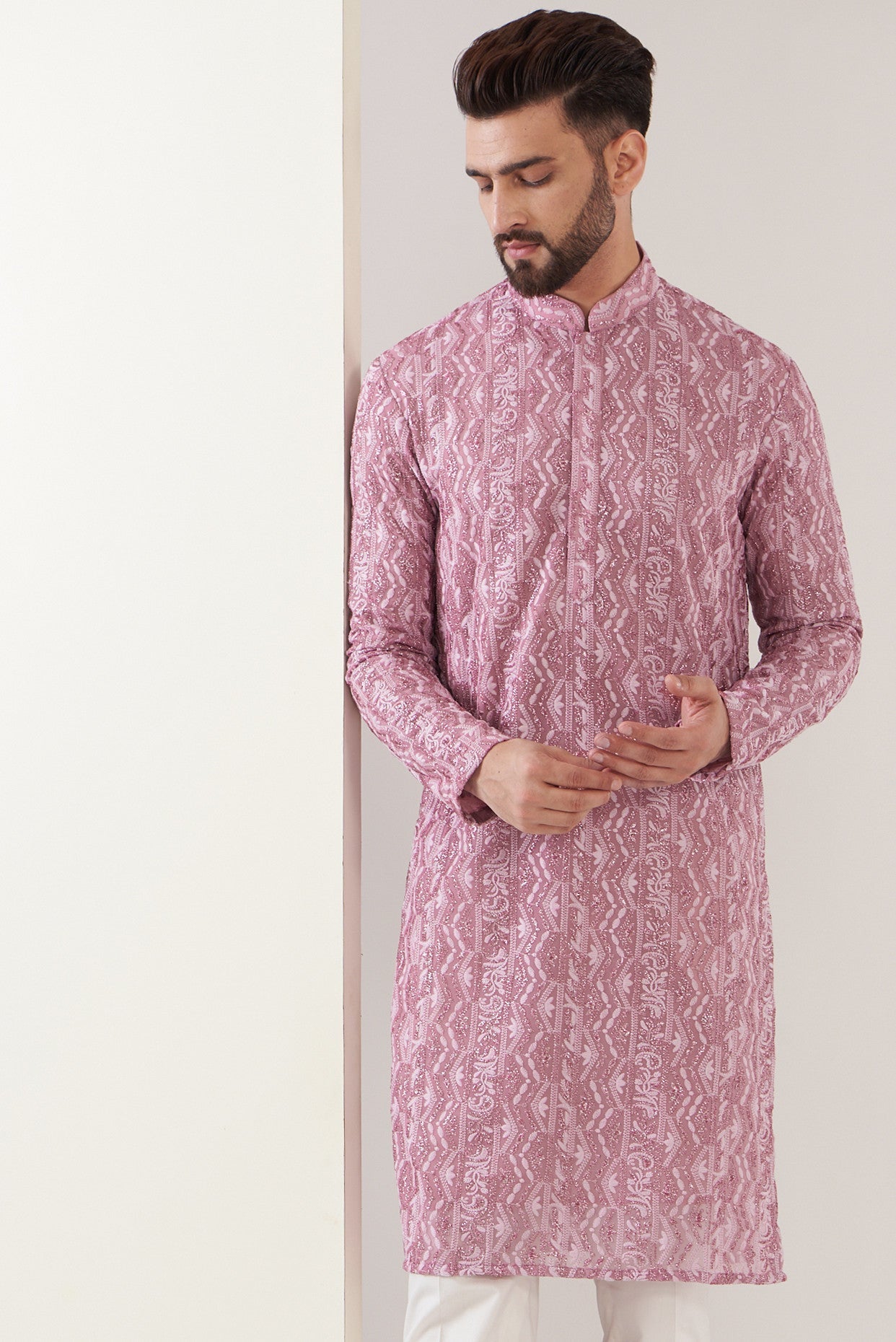 Dark onion pink chikankari kurta - kasbahmen