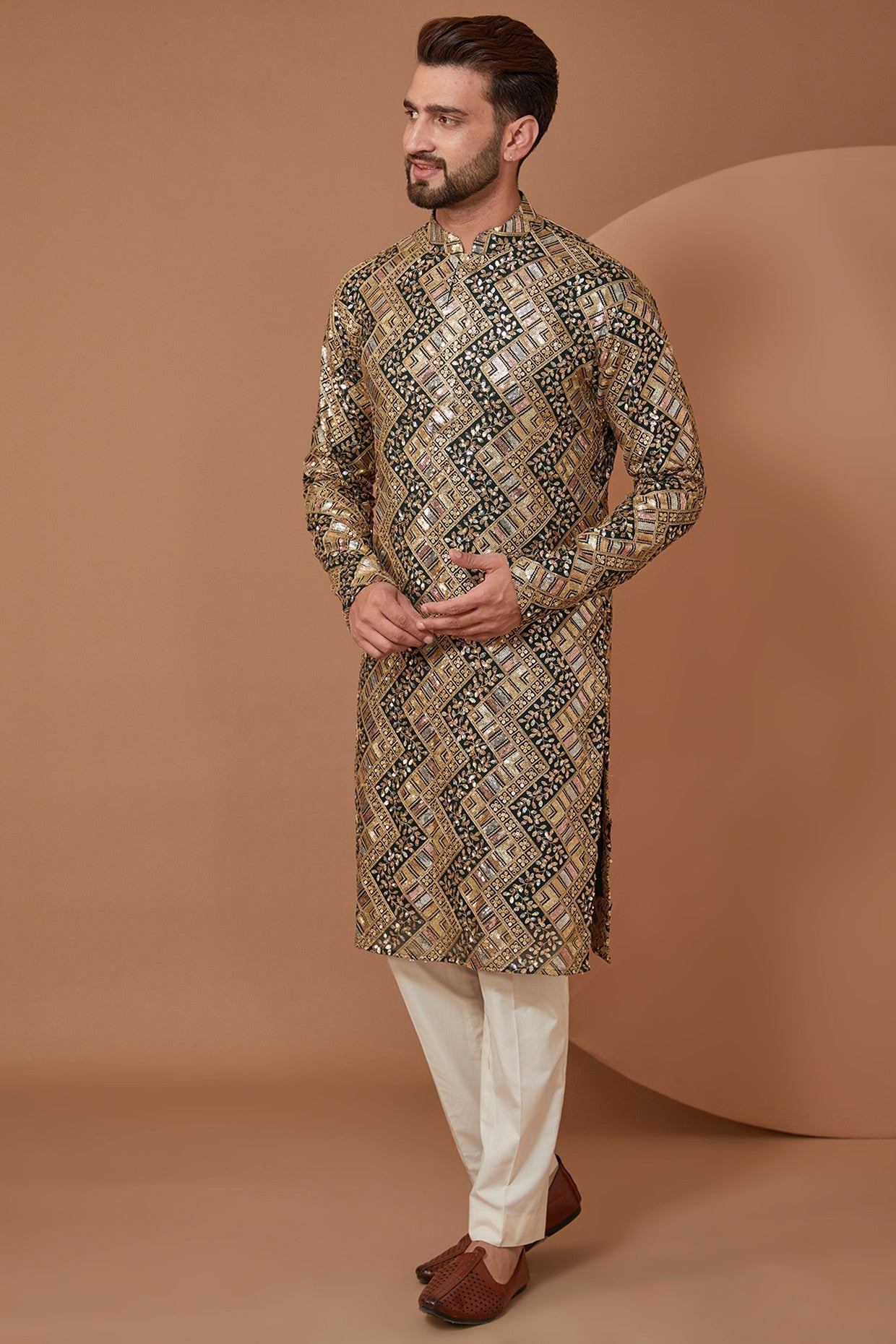 Mehndi Green Heavy Embroidered Kurta - kasbahmen