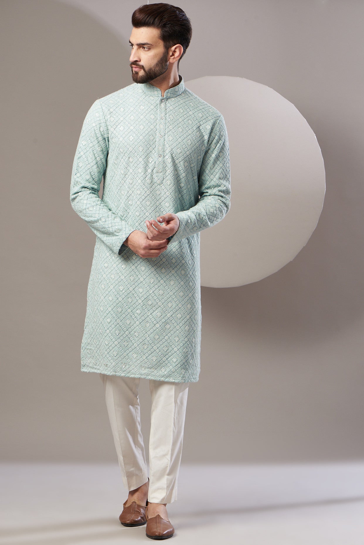 Formal powder blue chinkari kurta - kasbahmen