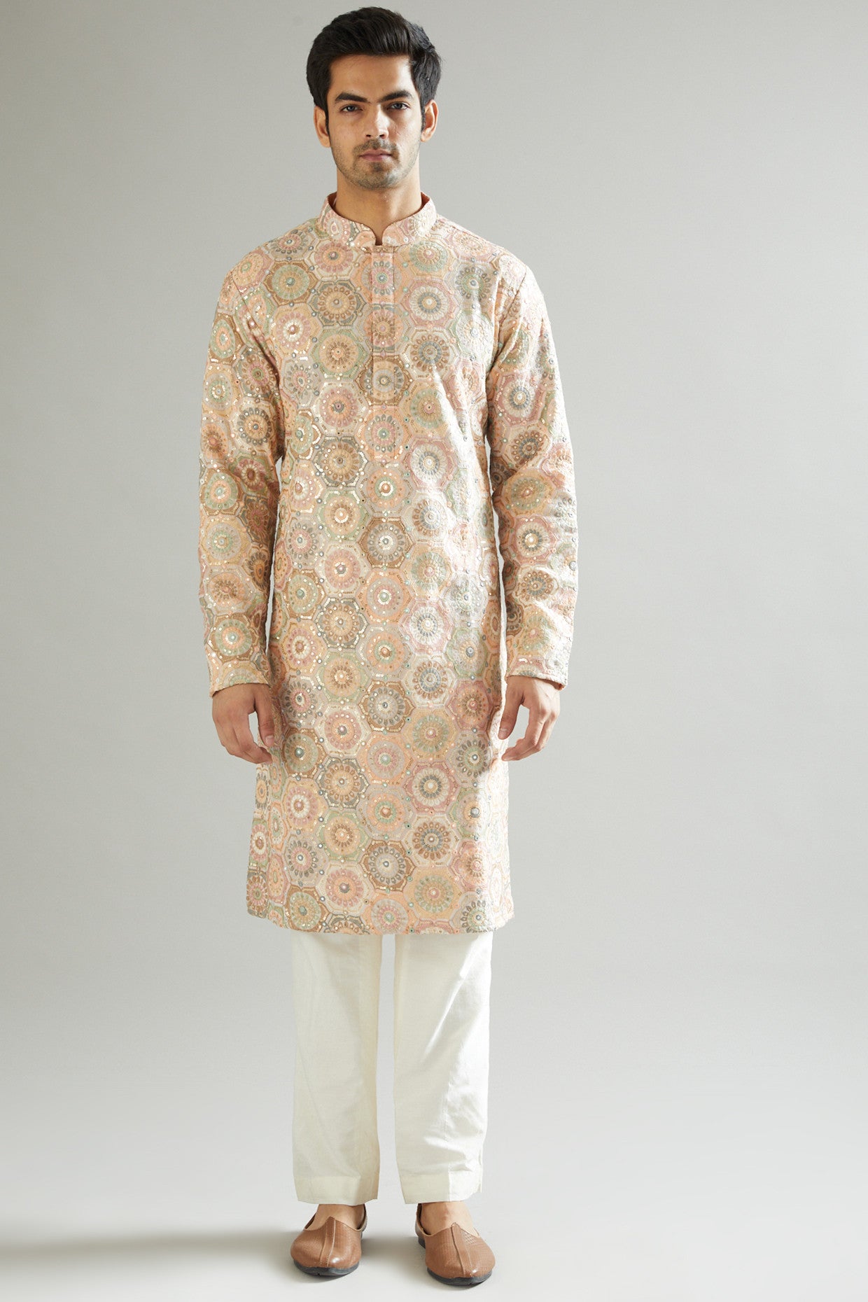 Peach Embroidered Kurta - kasbahmen