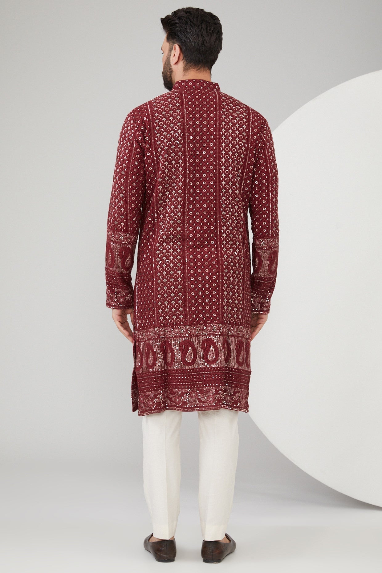 Maroon Georgette Thread Embroidered Chikankari Kurta - kasbahmen