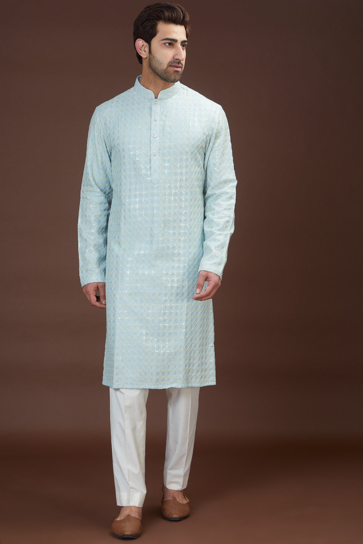 Sky blue silk kurta - kasbahmen