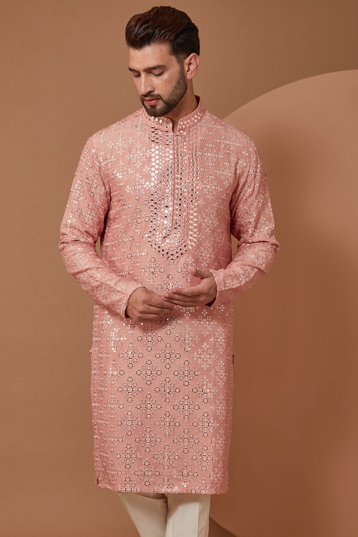 Peach Mirrorwork Kurta - kasbahmen