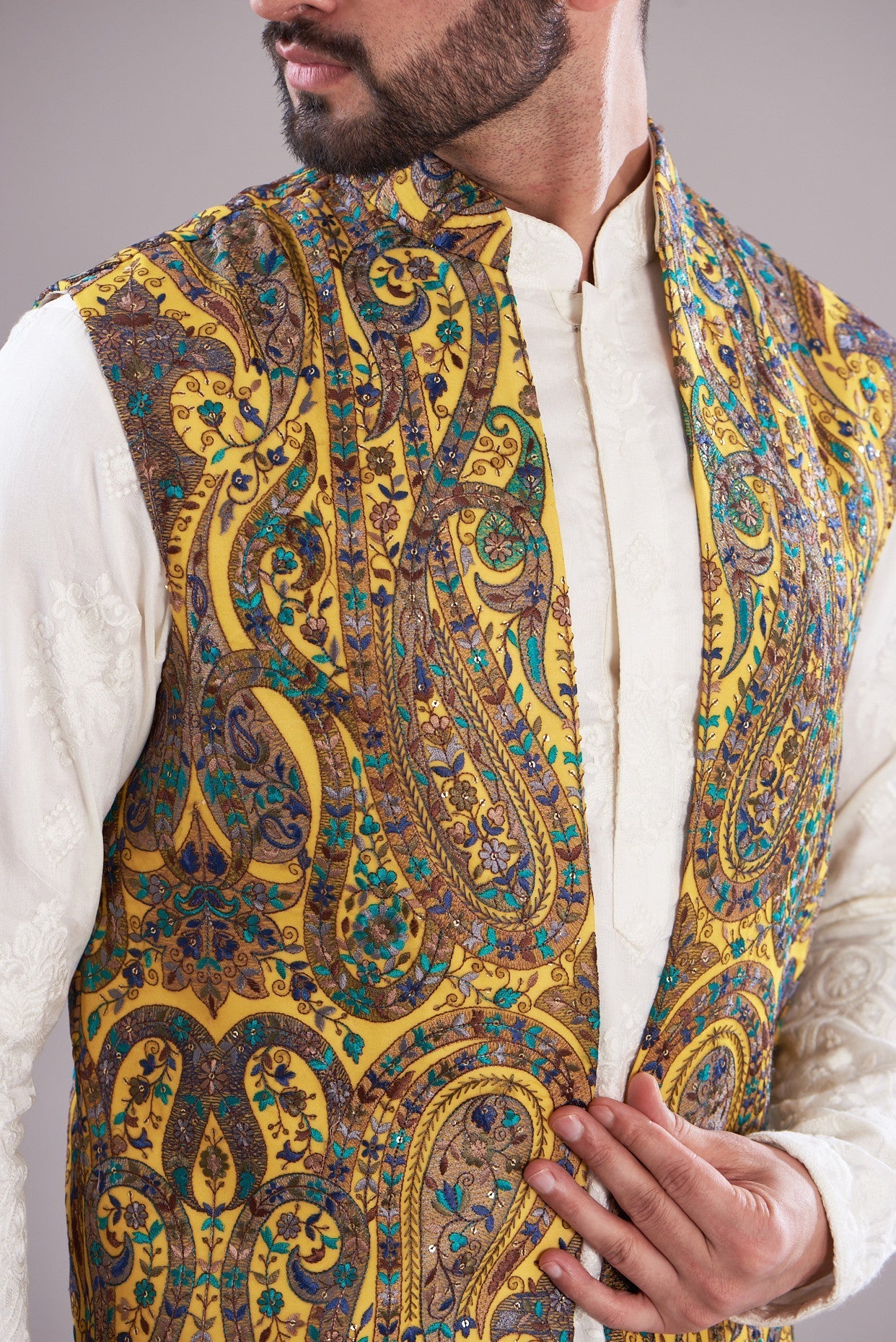 Formal kalmkari long open shrug - kasbahmen