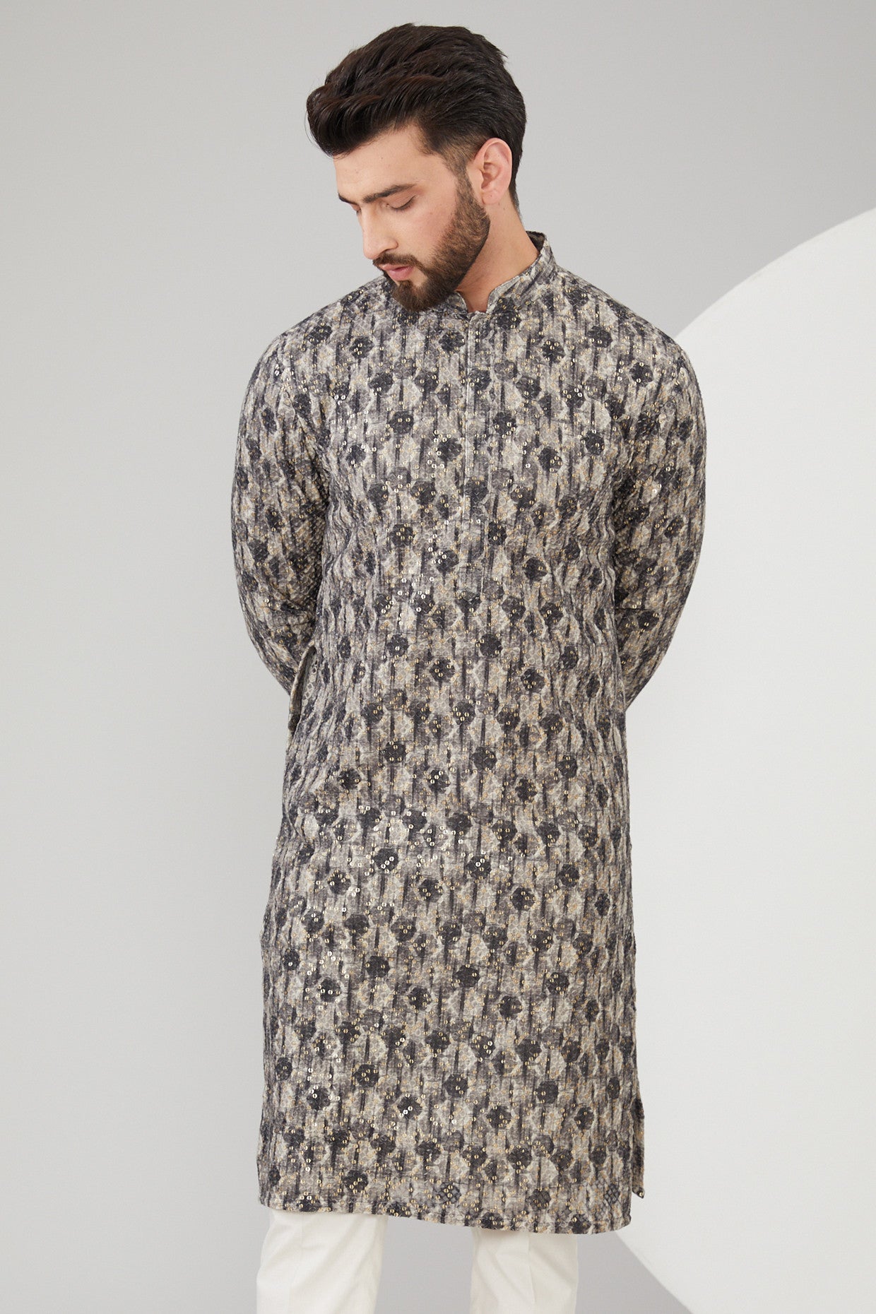 Black & Grey Georgette Printed Kurta - kasbahmen