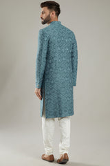 Cobalt Blue Embroidered Sherwani - kasbahmen