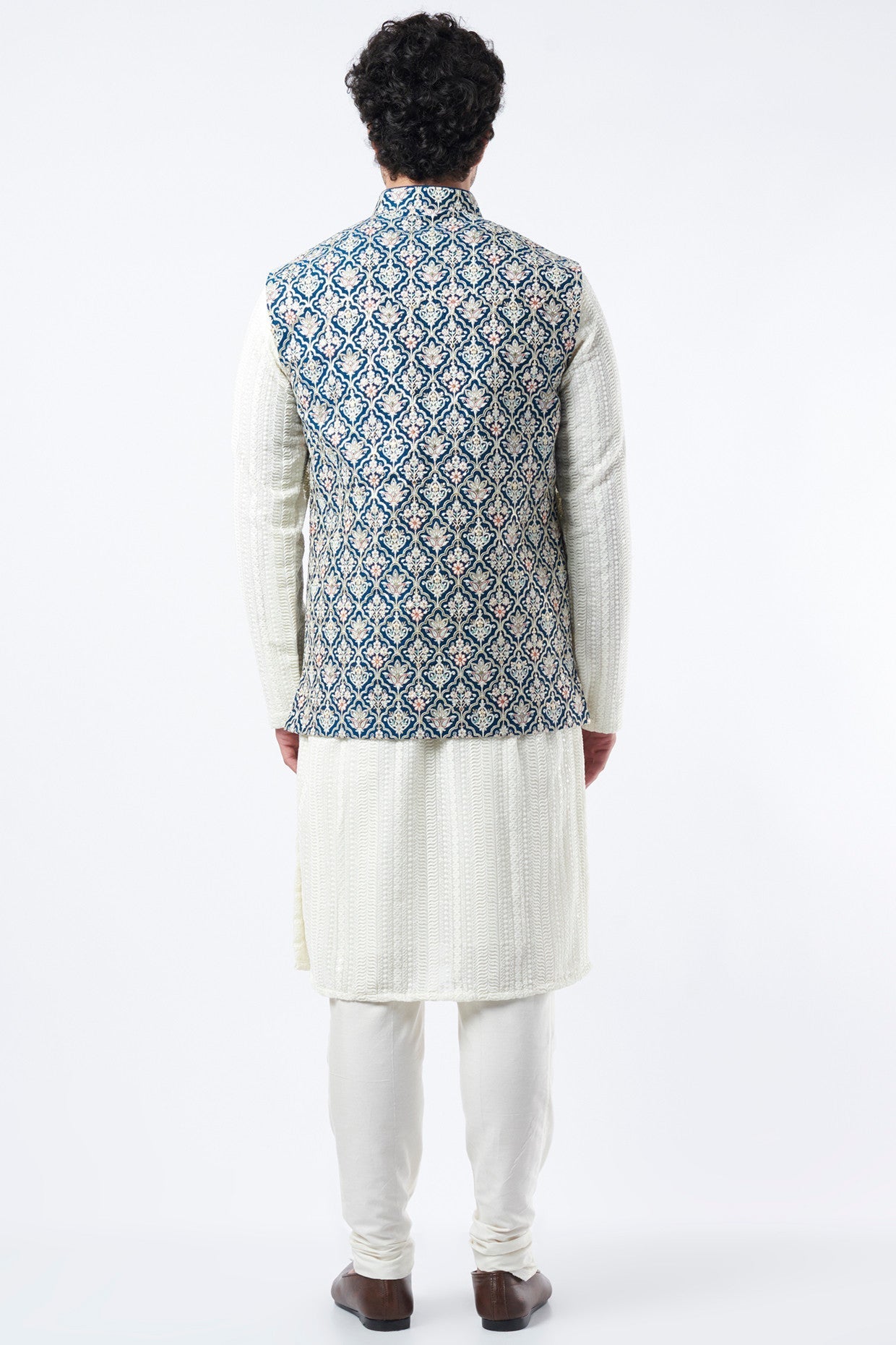 Cobalt Blue Embroidered Bundi Jacket - kasbahmen