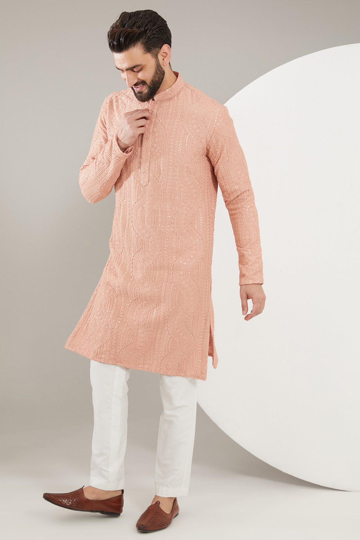 Peach chikankari kurta - kasbahmen