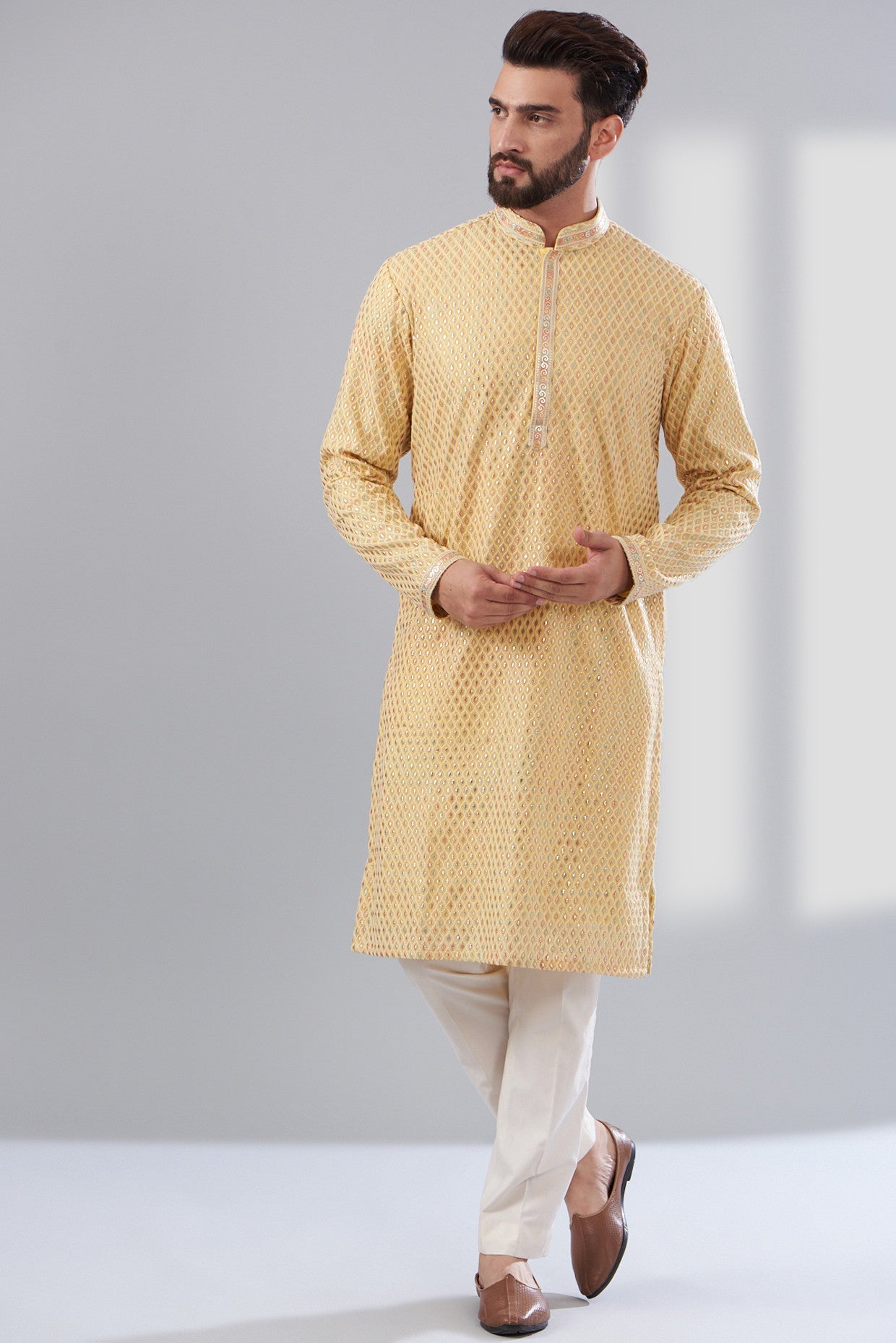 Yellow Chikankari Kurta - kasbahmen