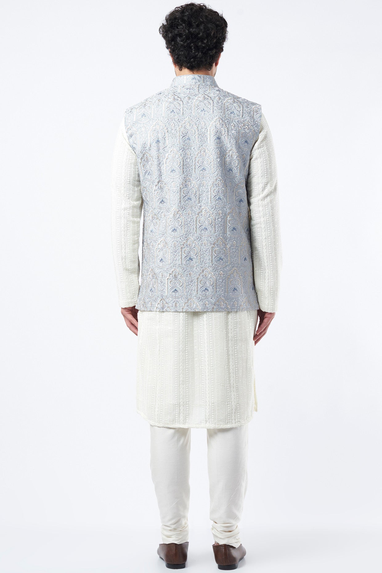 Sierra Blue Embroidered Bundi Jacket - kasbahmen