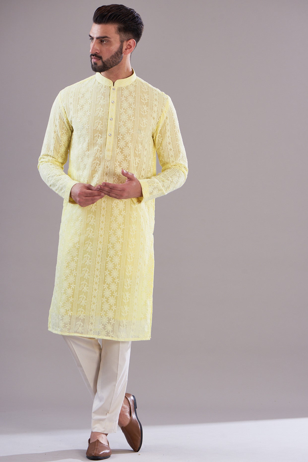 Yellow chikankari kurta - kasbahmen