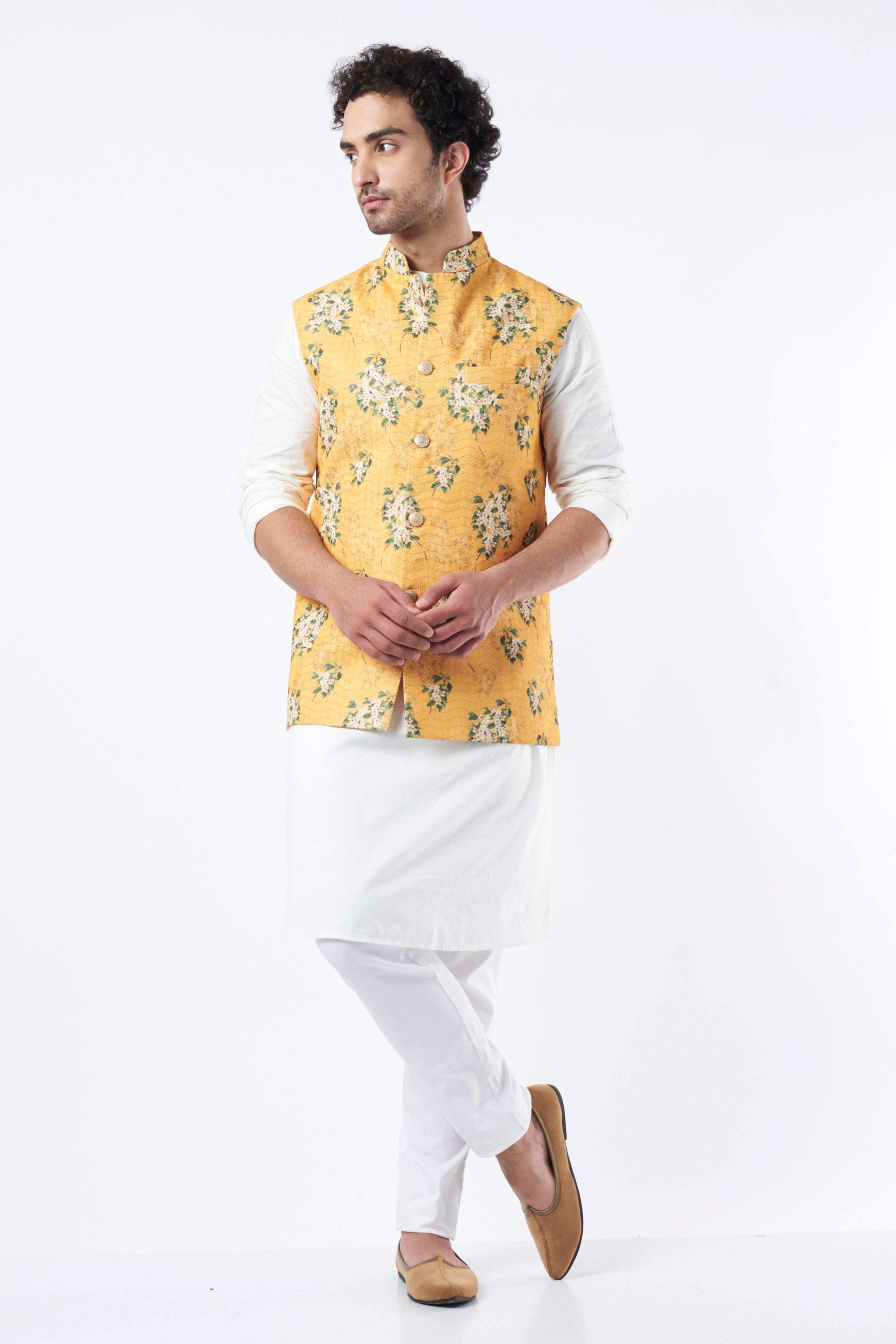 Mustard Embroidered Bundi Jacket - kasbahmen