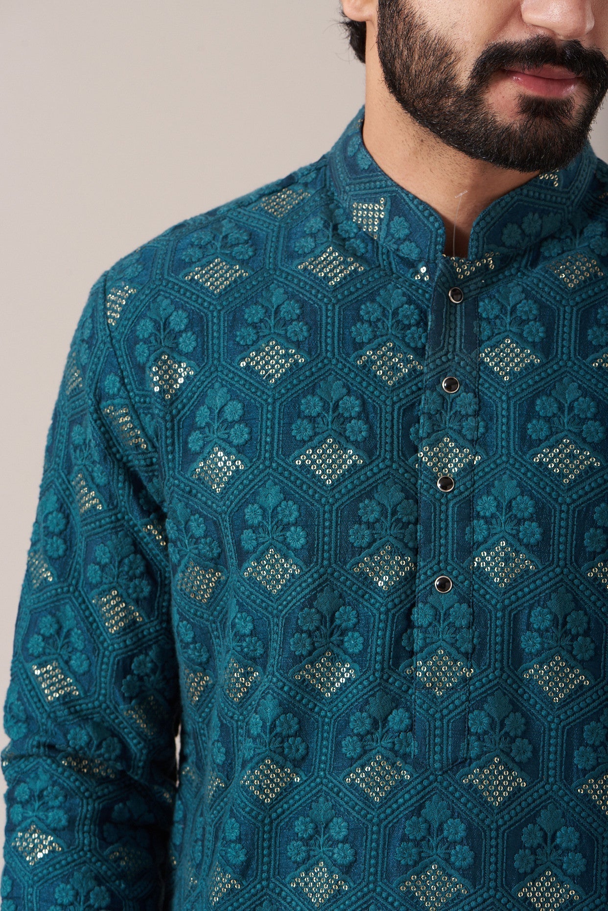 Teal Embroidered Kurta - kasbahmen