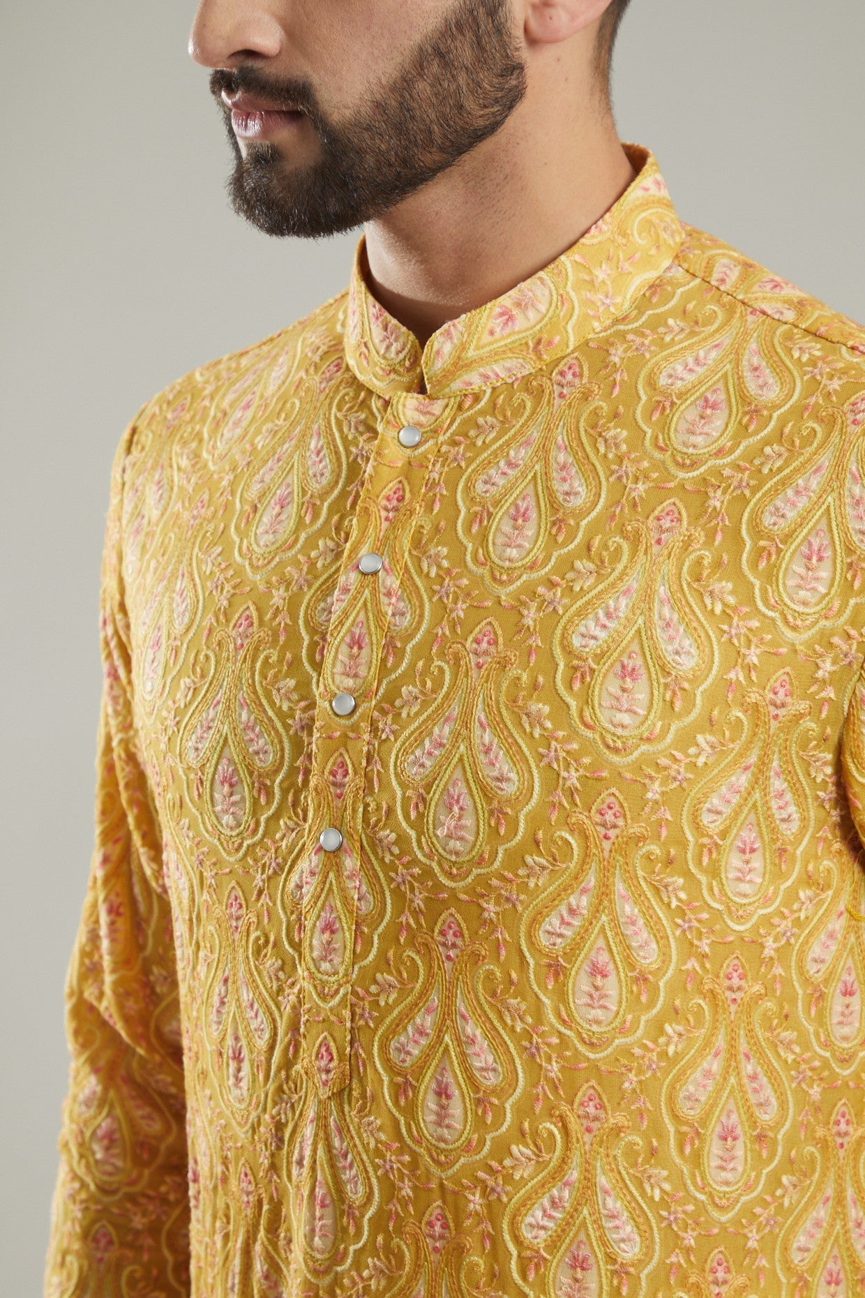 Mustard Georgette Embroidered Kurta - kasbahmen