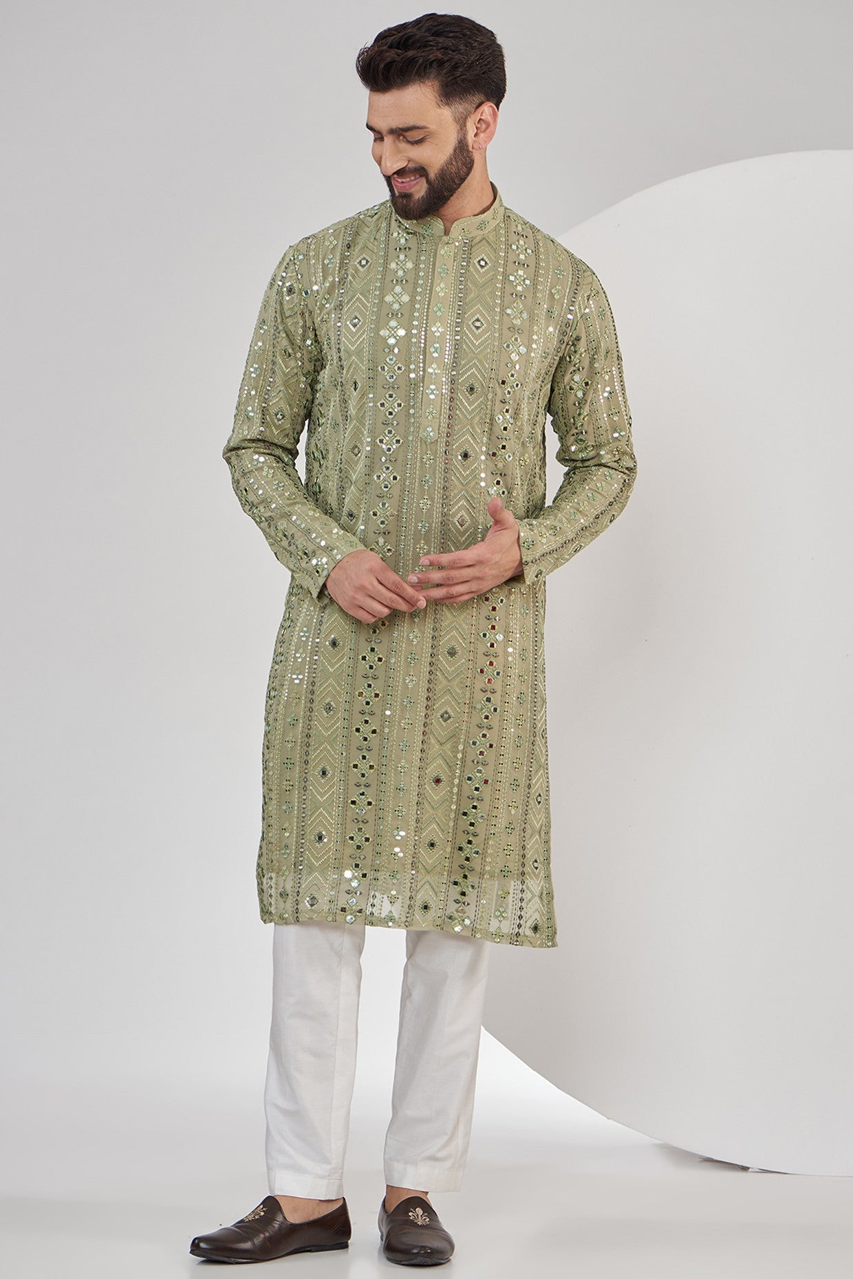 Mehndi green mirror work kurta - kasbahmen