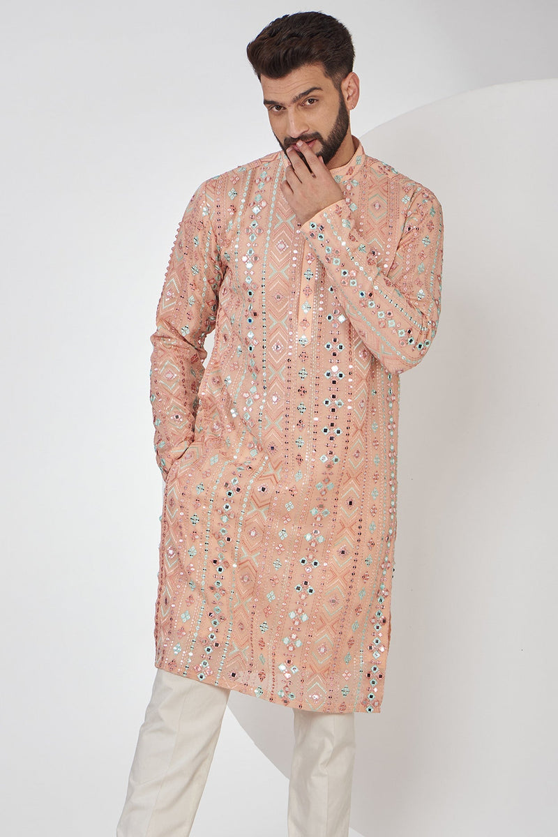 Peach Mirrorwork Kurta