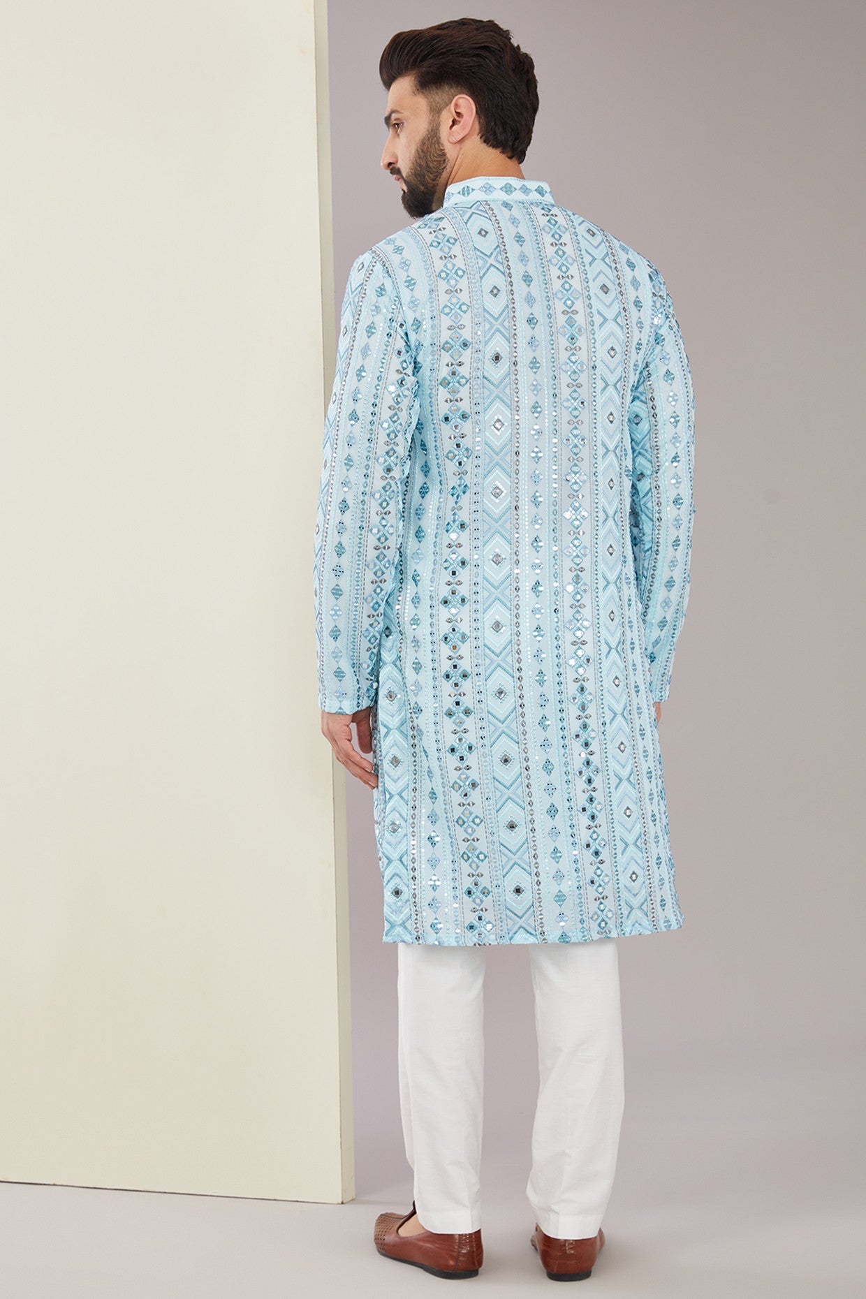 Classic Blue Mirrorwork Kurta - kasbahmen