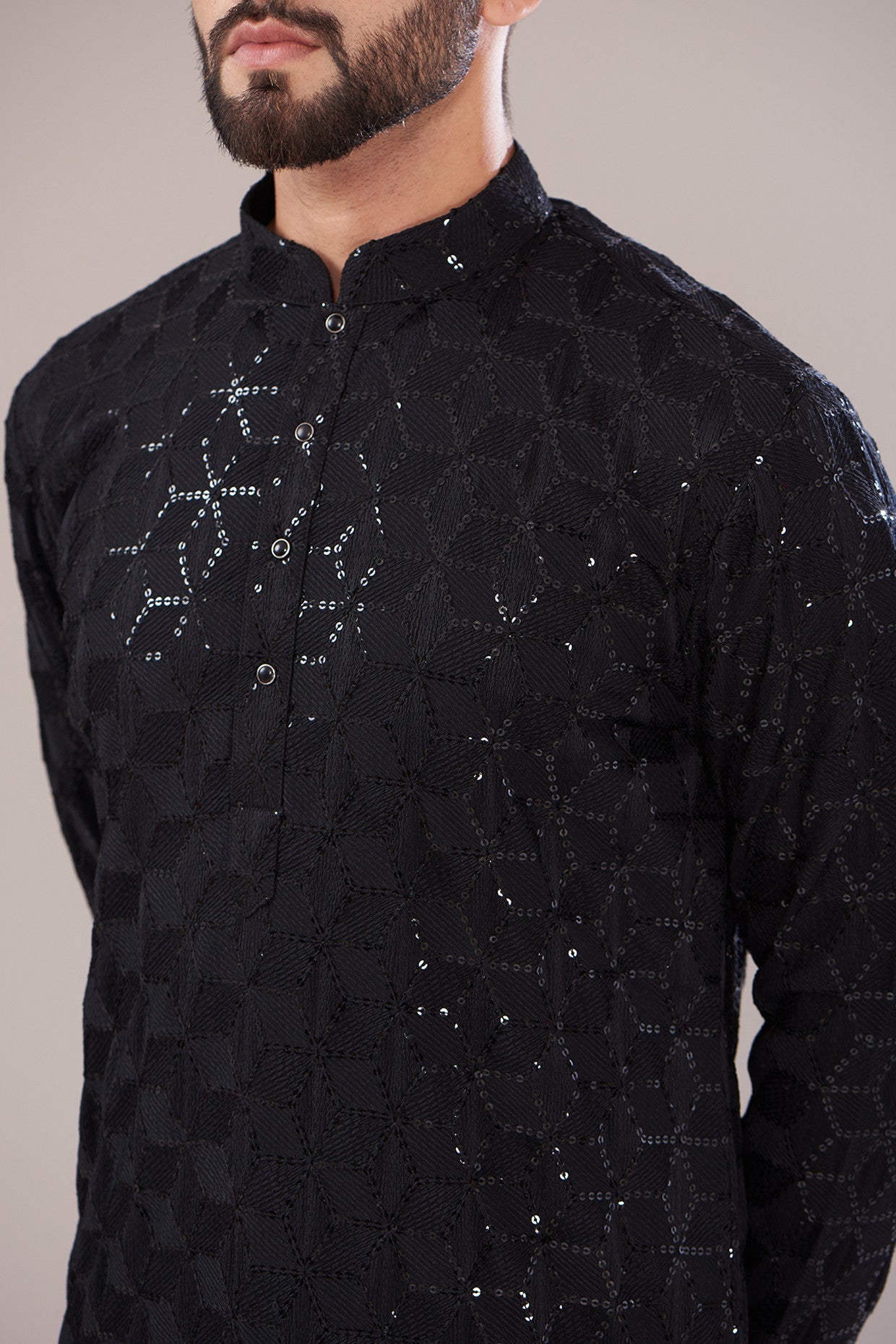 Black Georgette Embroidered Kurta - kasbahmen