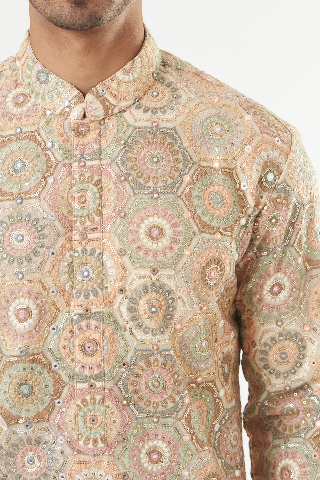 Beige Embroidered Kurta - kasbahmen