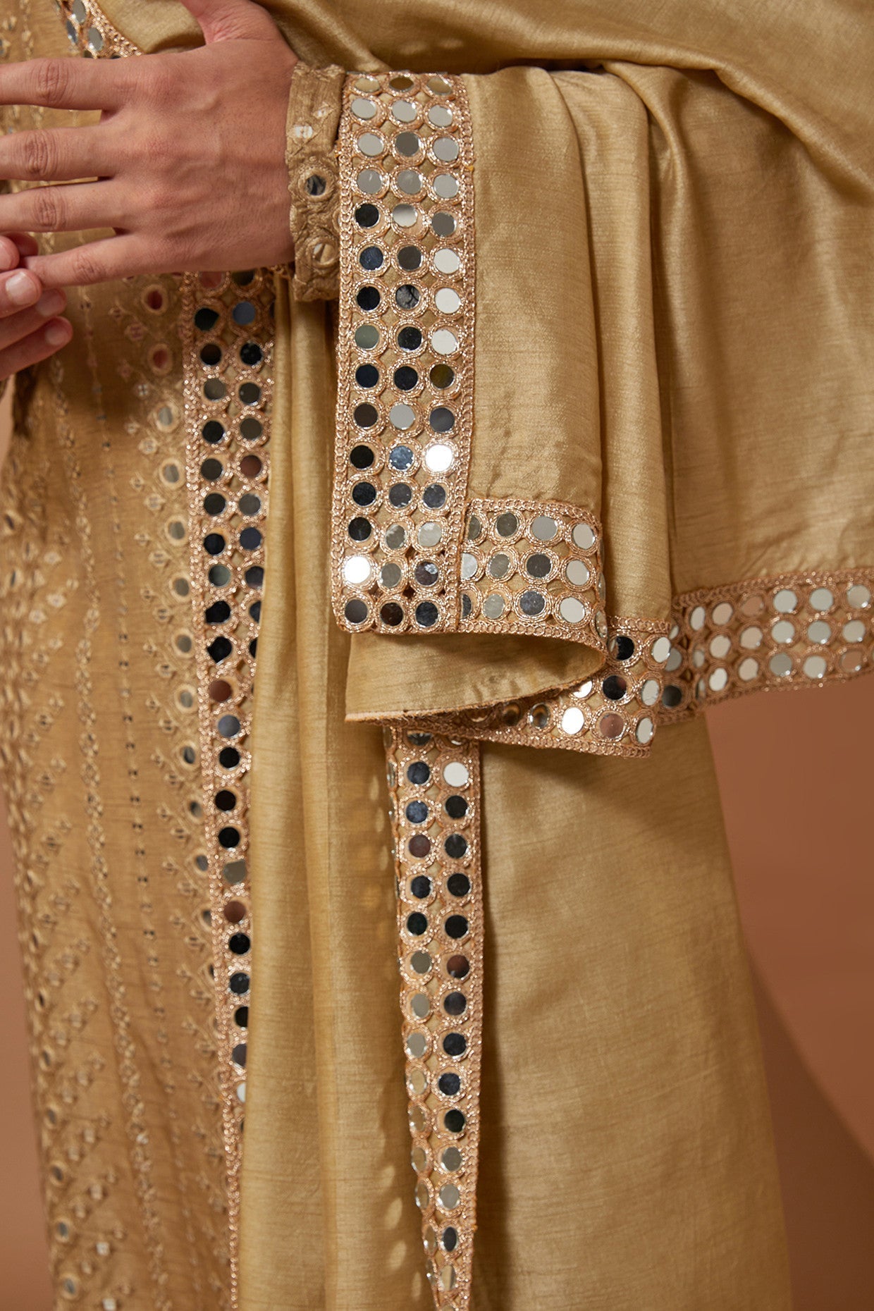 Signature Copper Mirrorwork Kurta With Stole - kasbahmen