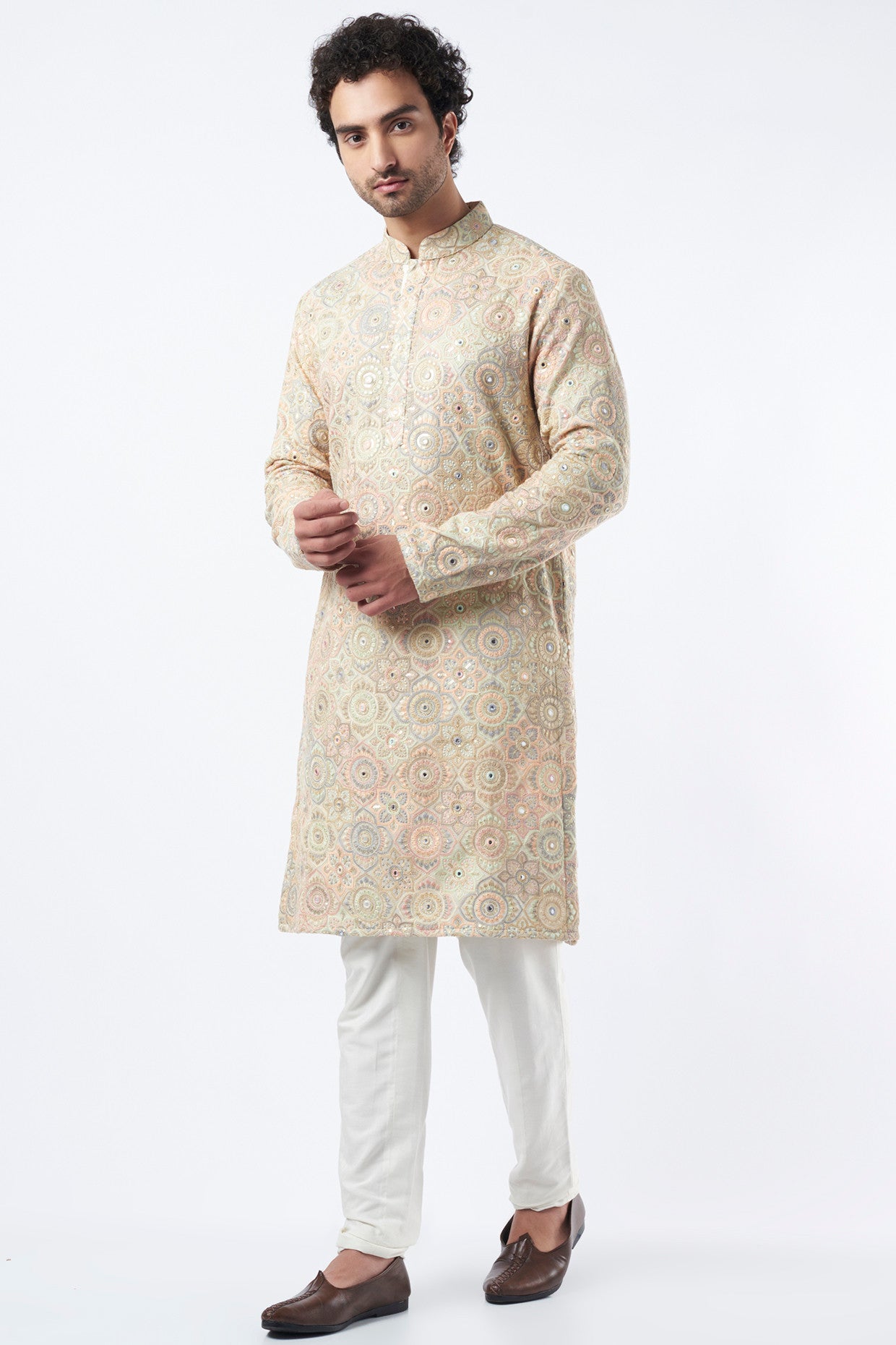 Nude Embroidered Kurta - kasbahmen