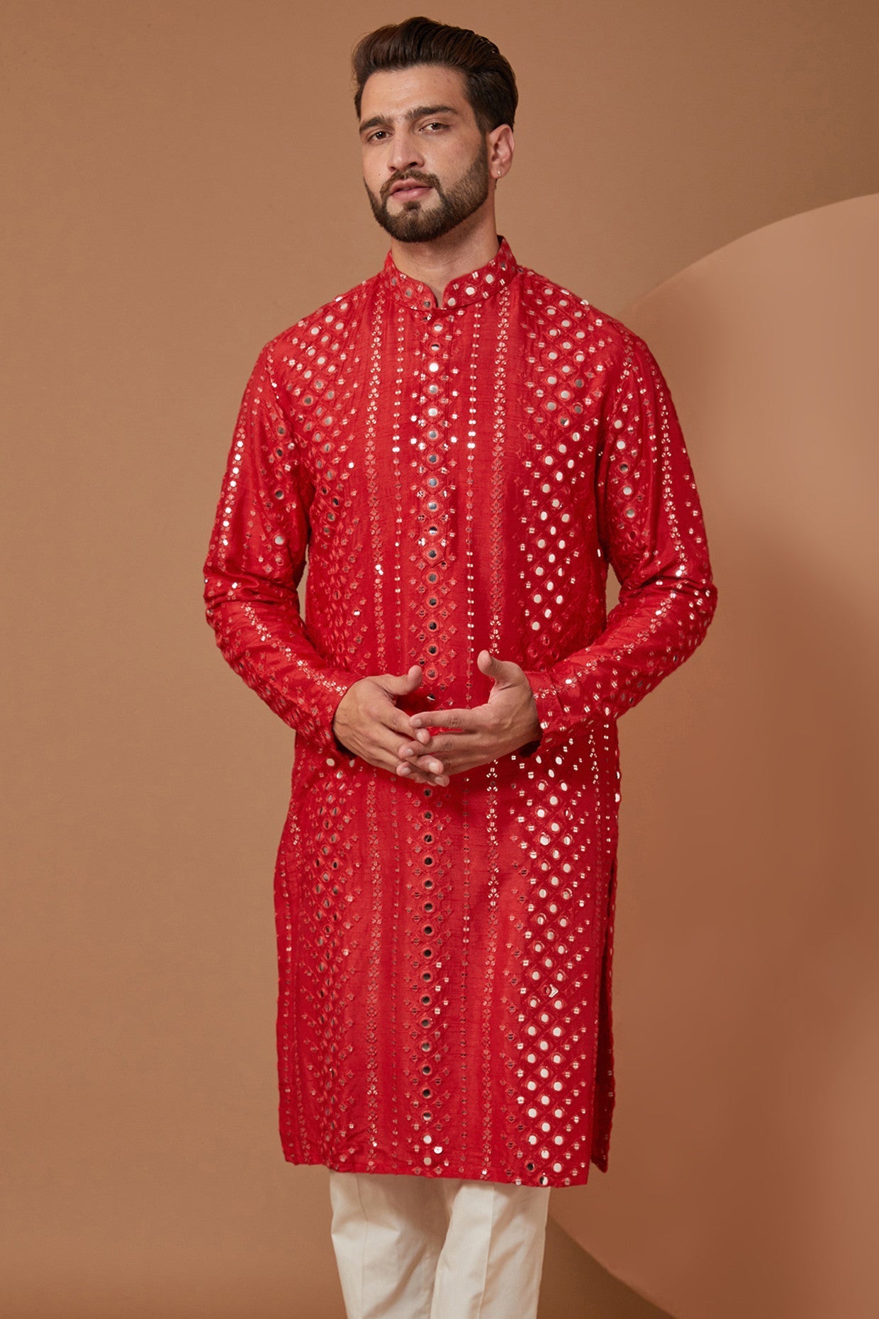 Red Mirror work Kurta - kasbahmen