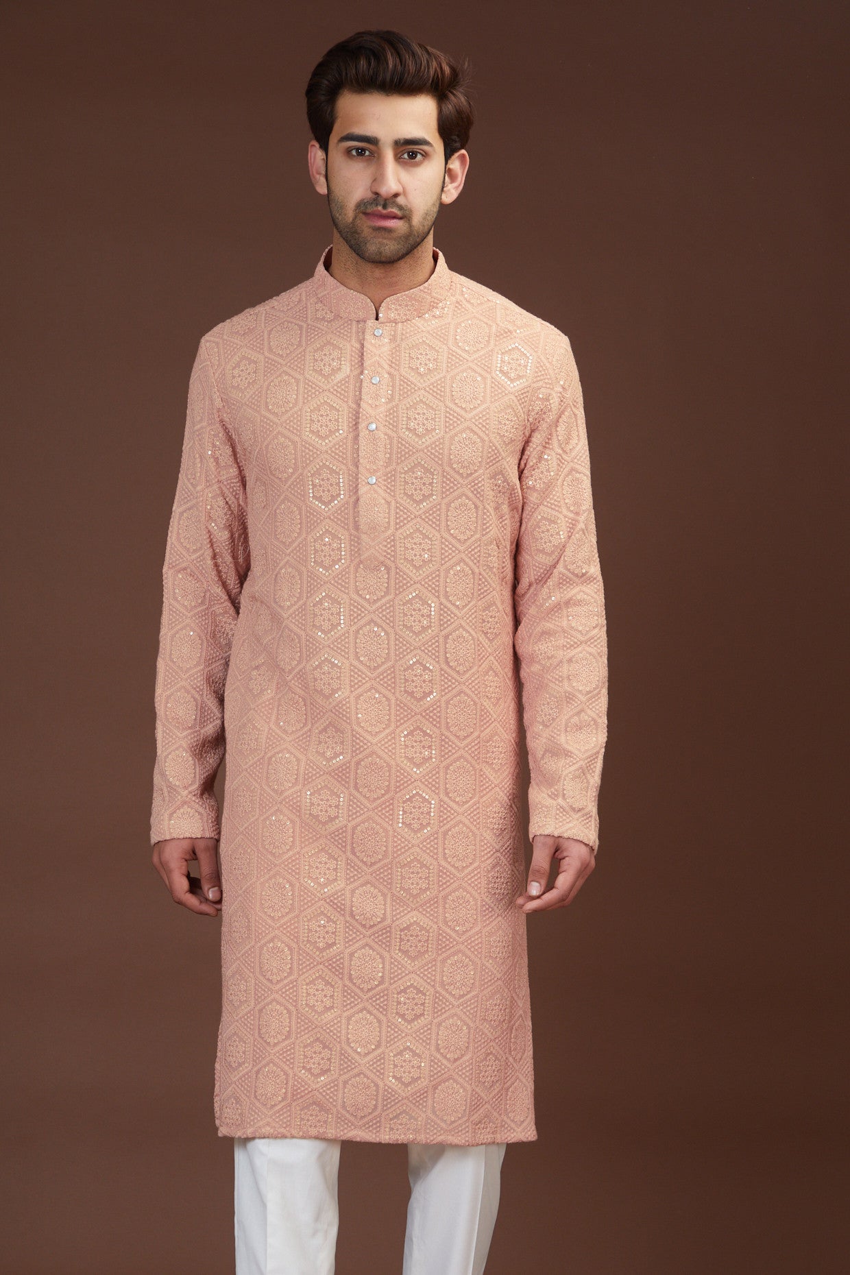 Mud pink chikankari kurta - kasbahmen