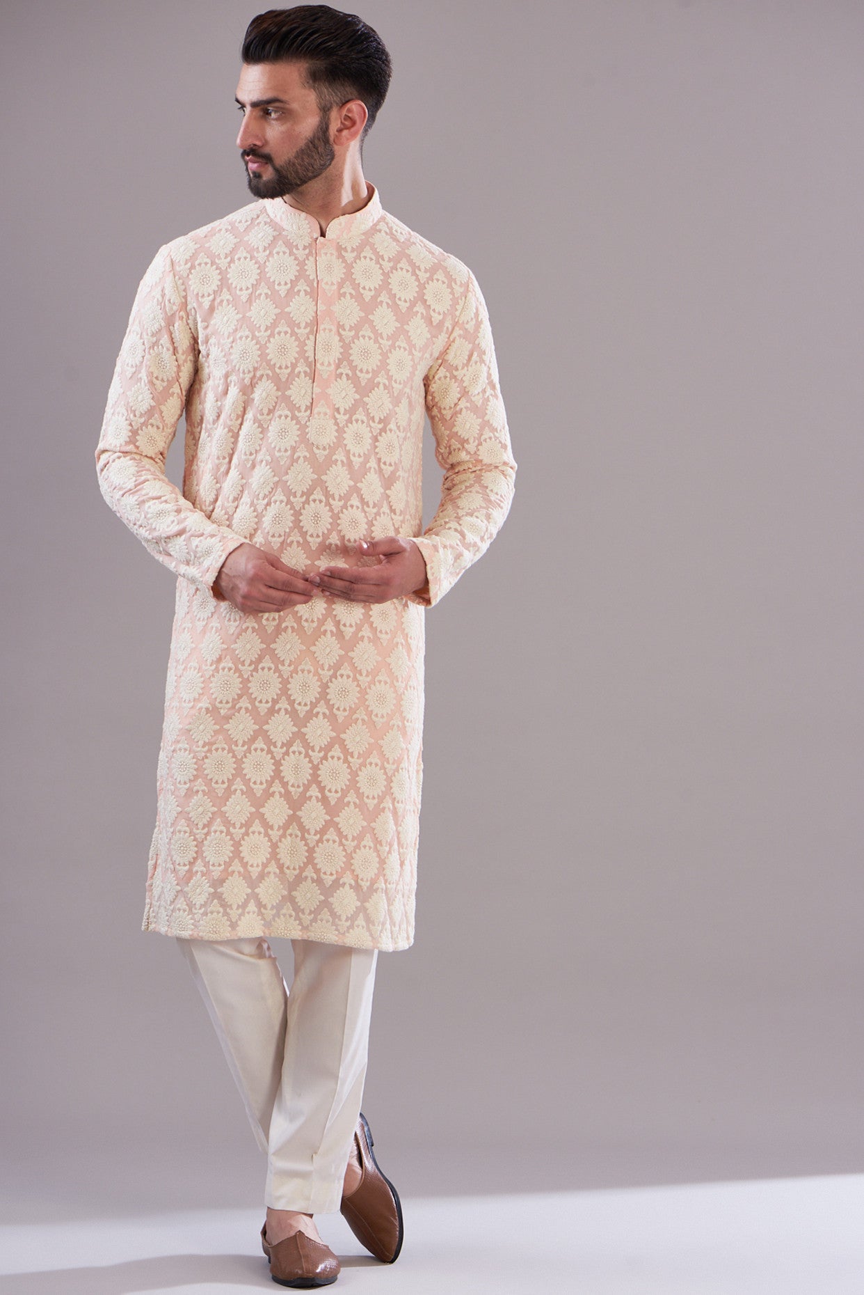 Powder pink chikankari kurta - kasbahmen