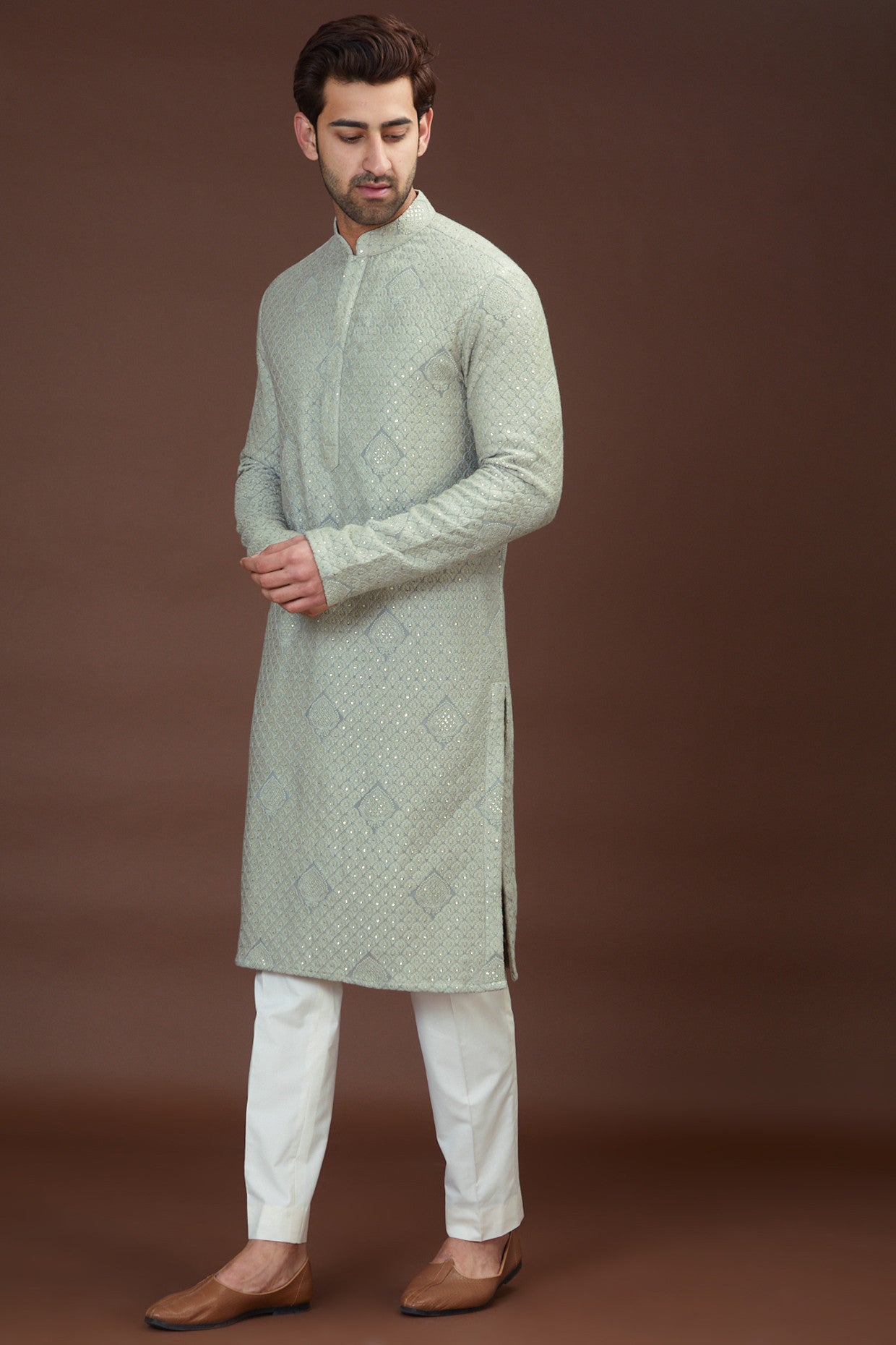 Grey chikankari kurta - kasbahmen