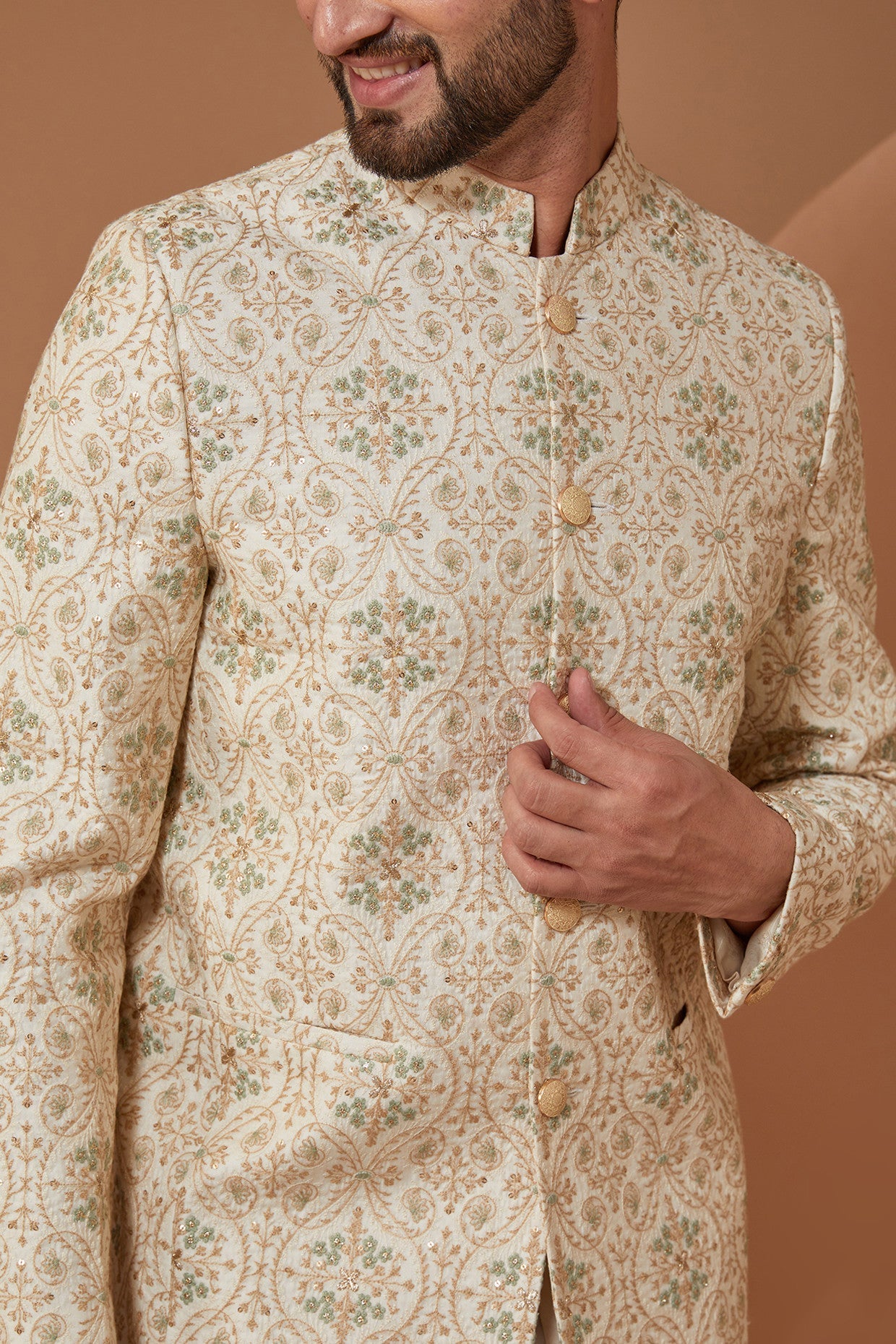 Ivory Cream Embroiderd Bandhgala - kasbahmen