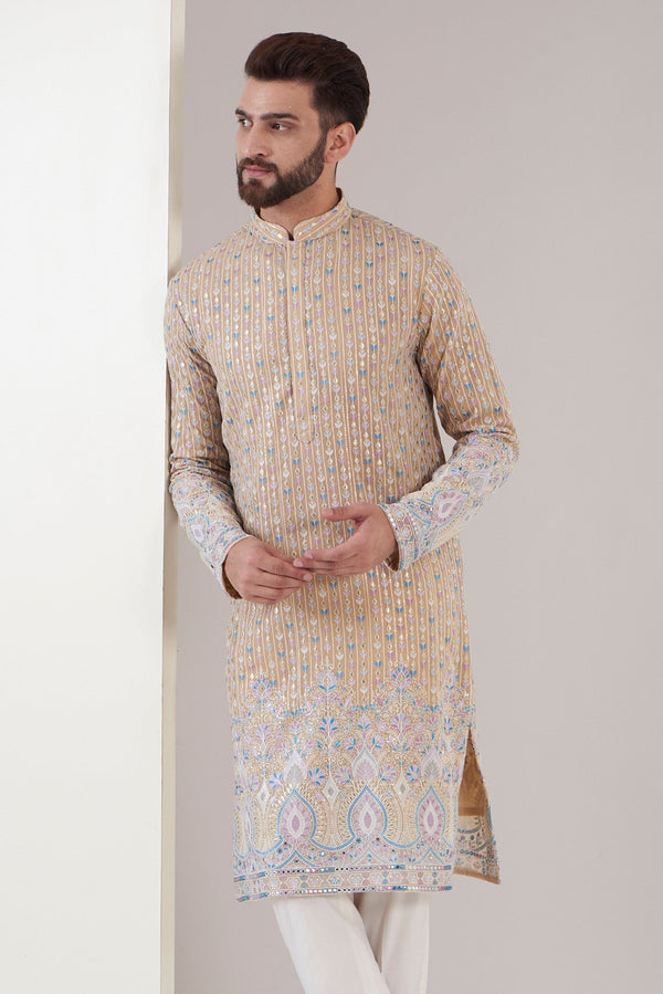 Carrot beige embroidered kurta