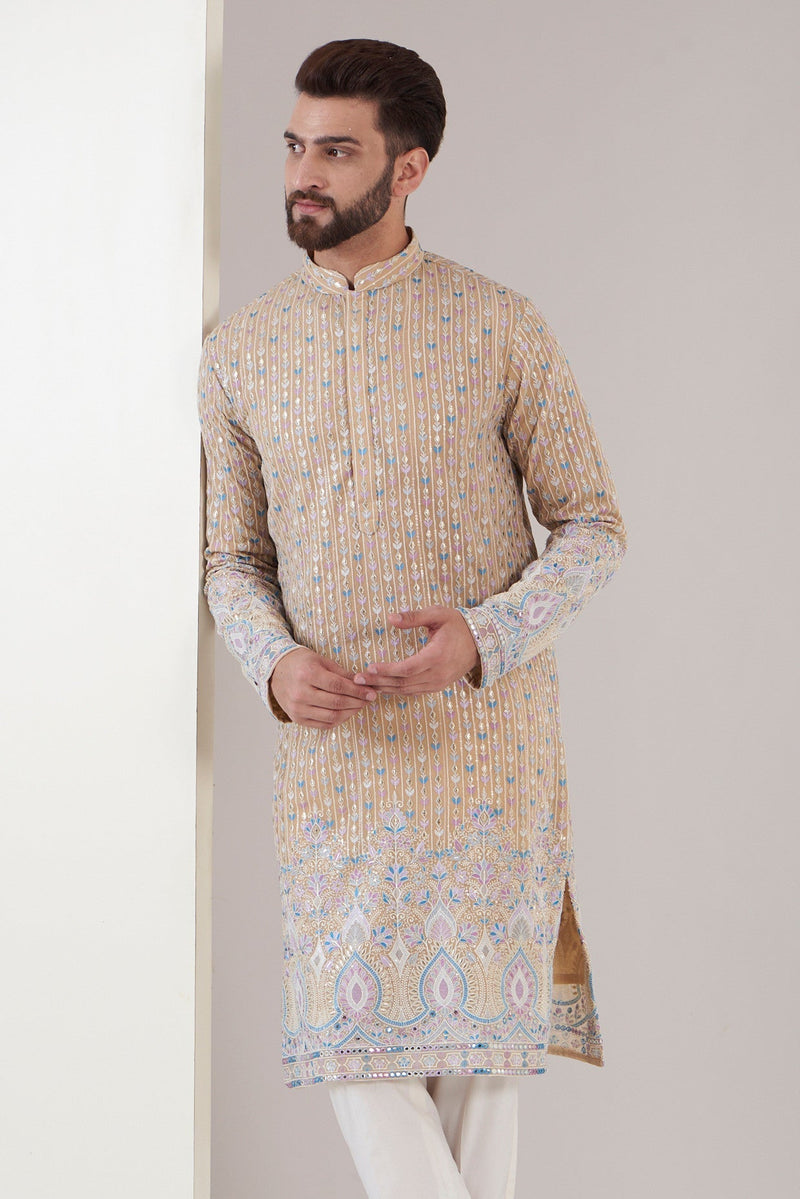 Carrot beige embroidered kurta - kasbahmen