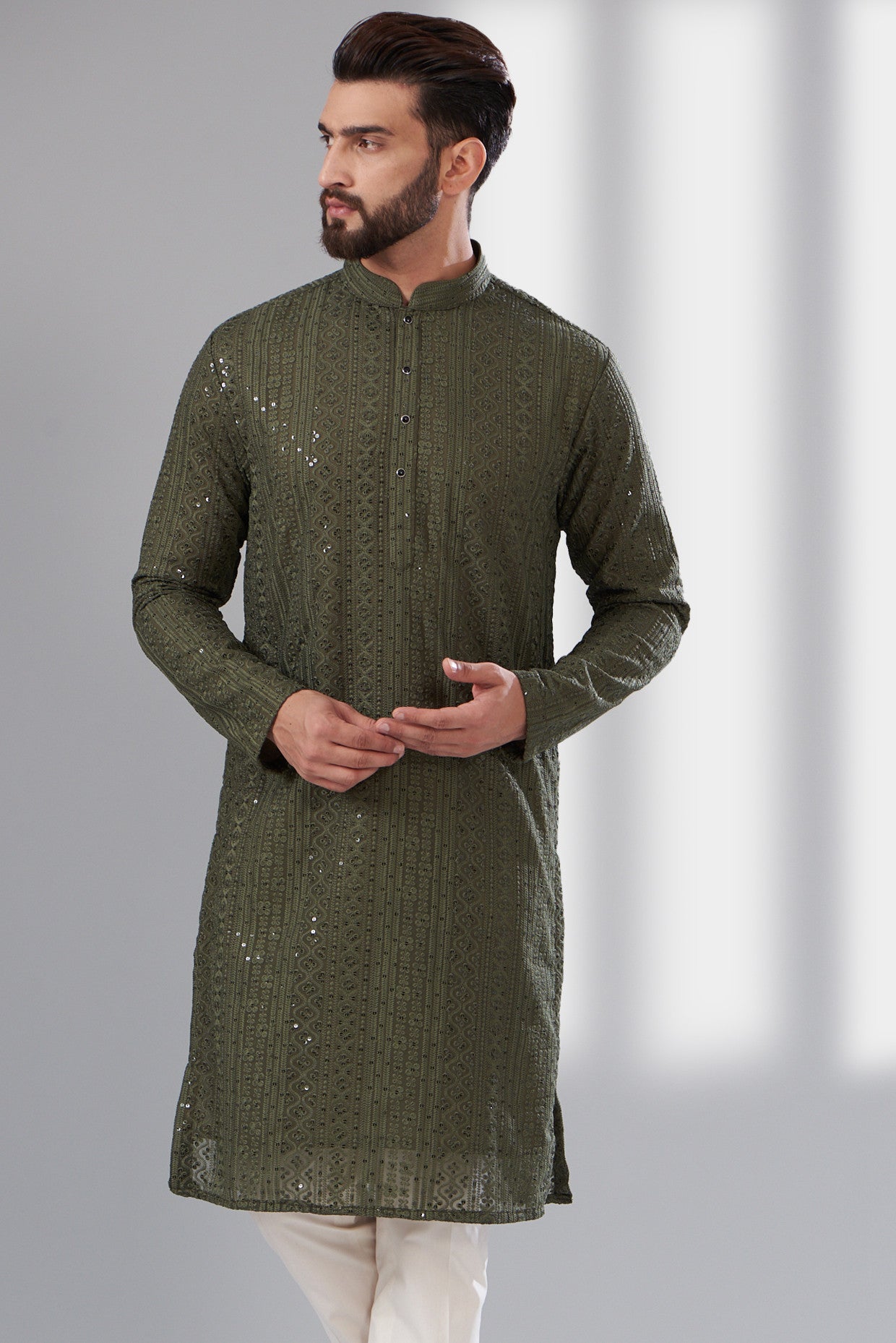 Mehndi Green Chikankari Kurta - kasbahmen