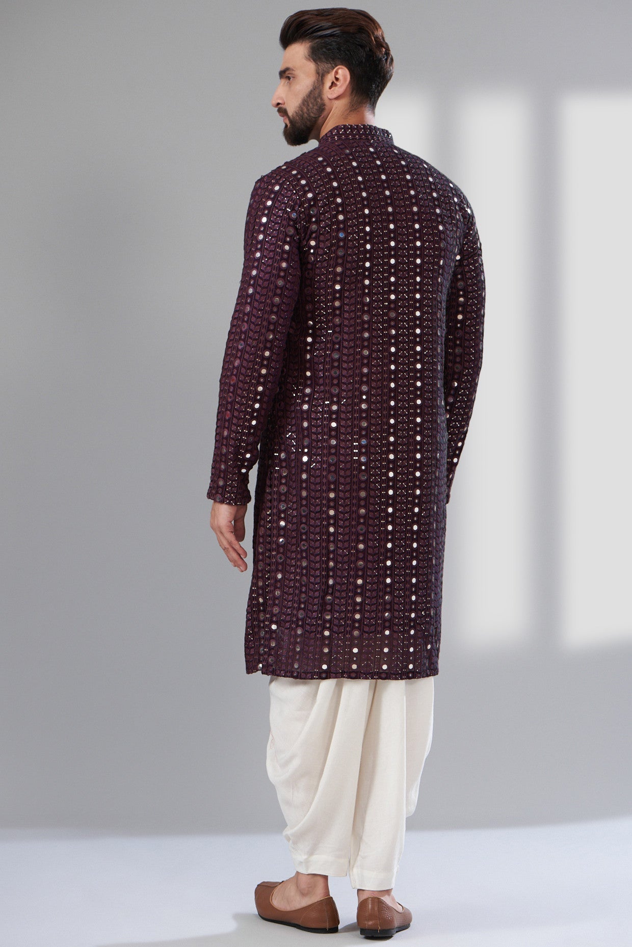 Signature wine Mirrorwork Kurta - kasbahmen