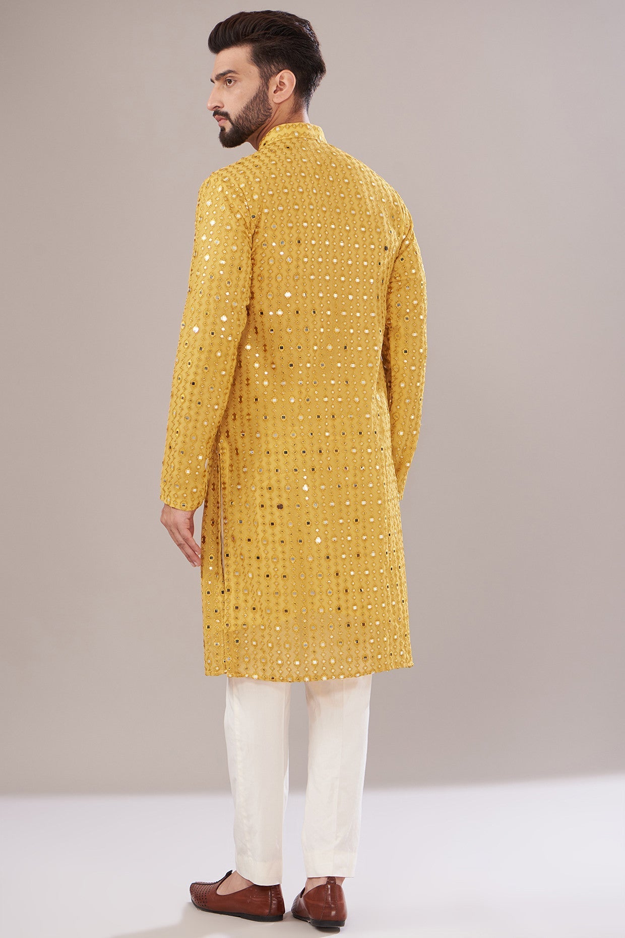 Mustard Georgette Embroidered Kurta - kasbahmen