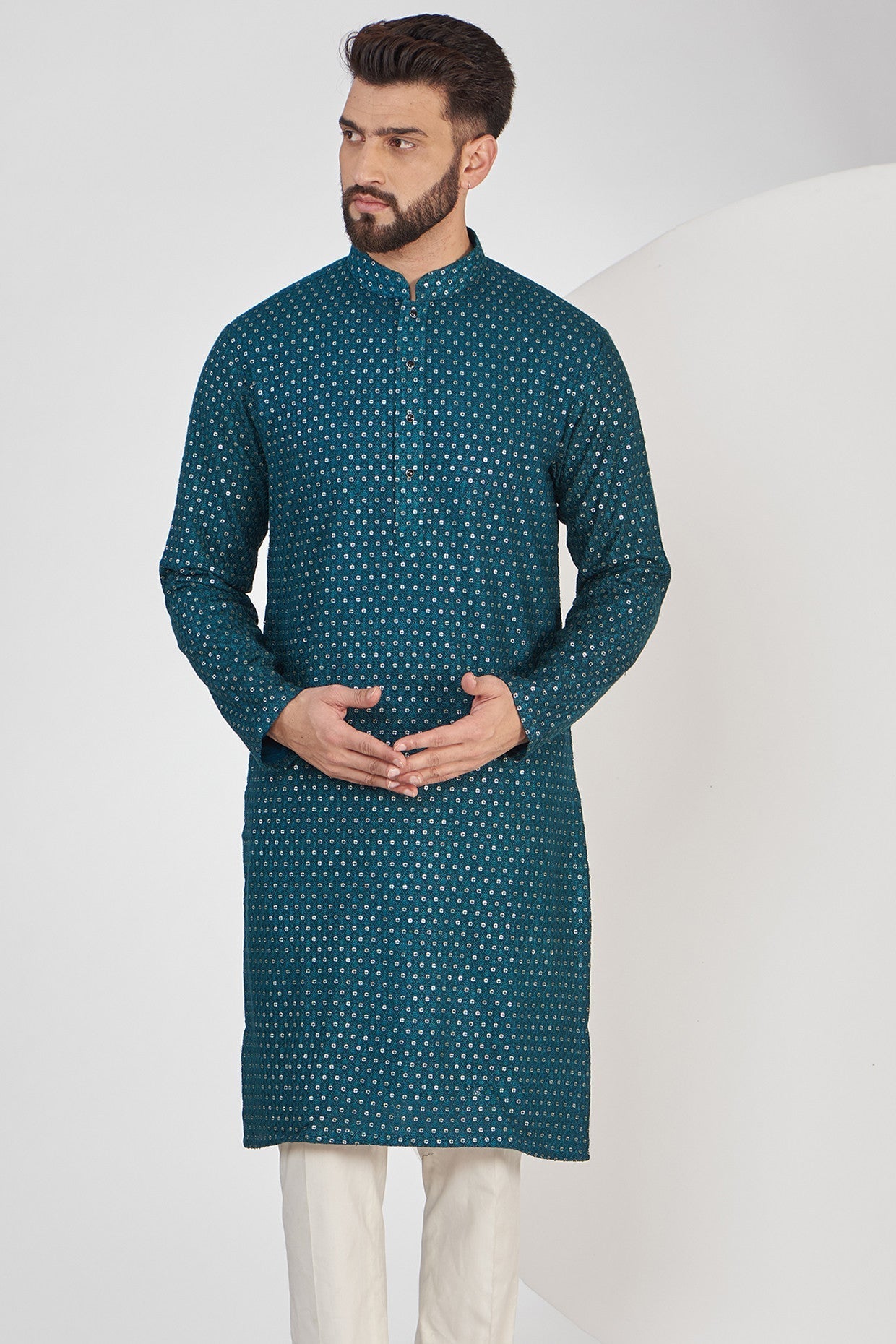 Teal Chikankari Kurta - kasbahmen