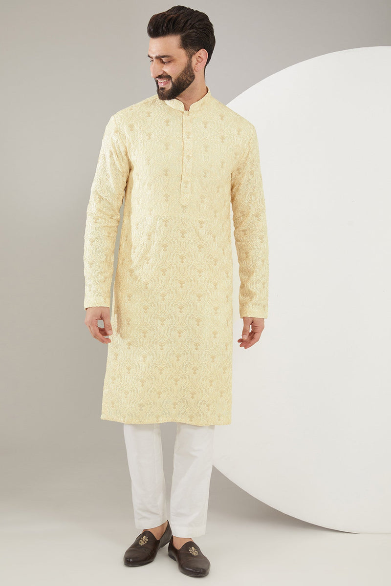 Beige Chikankari Kurta - kasbahmen