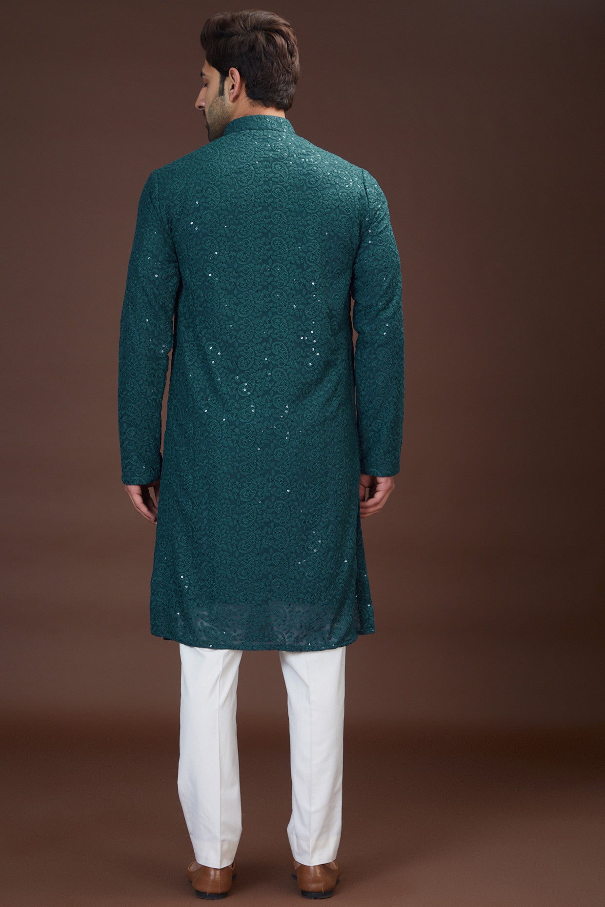 Teal chikankari kurta - kasbahmen