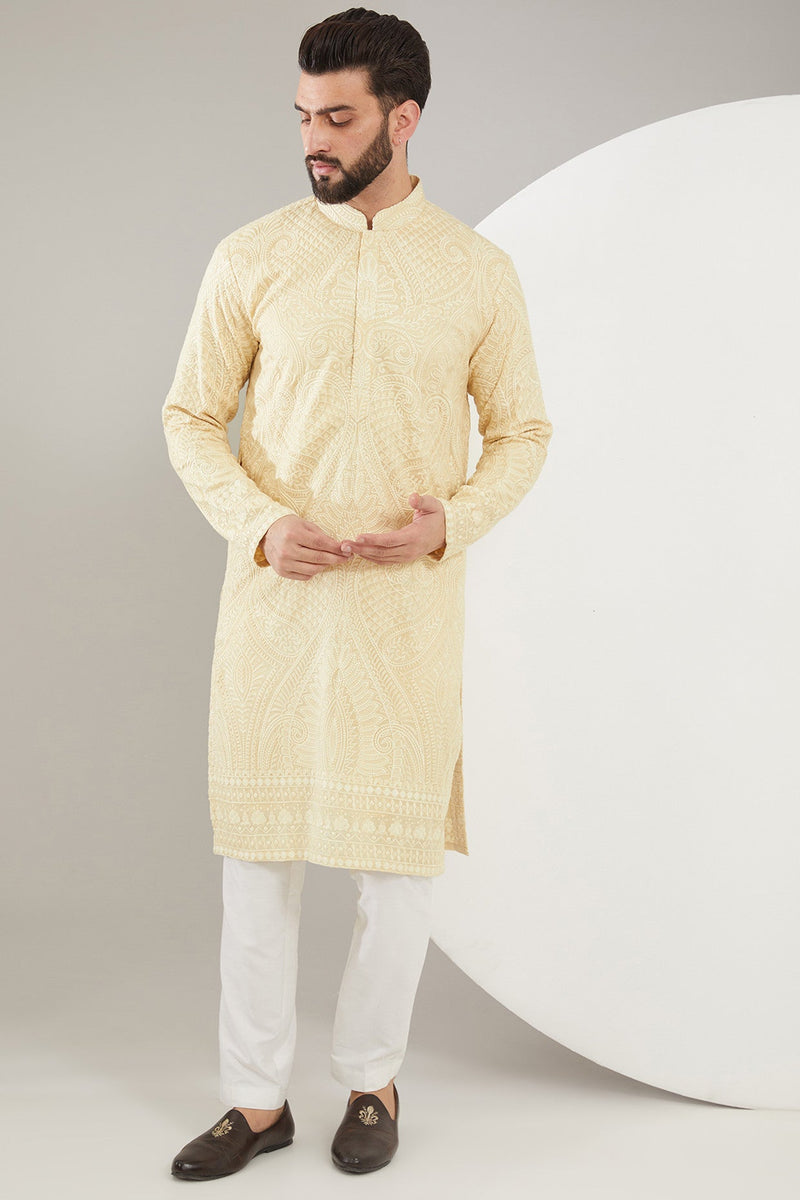 Beige Kashmiri Embroidered Kurta