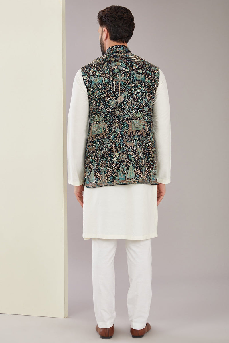 Kashmiri Embroidered Short Nehru Jacket - kasbahmen