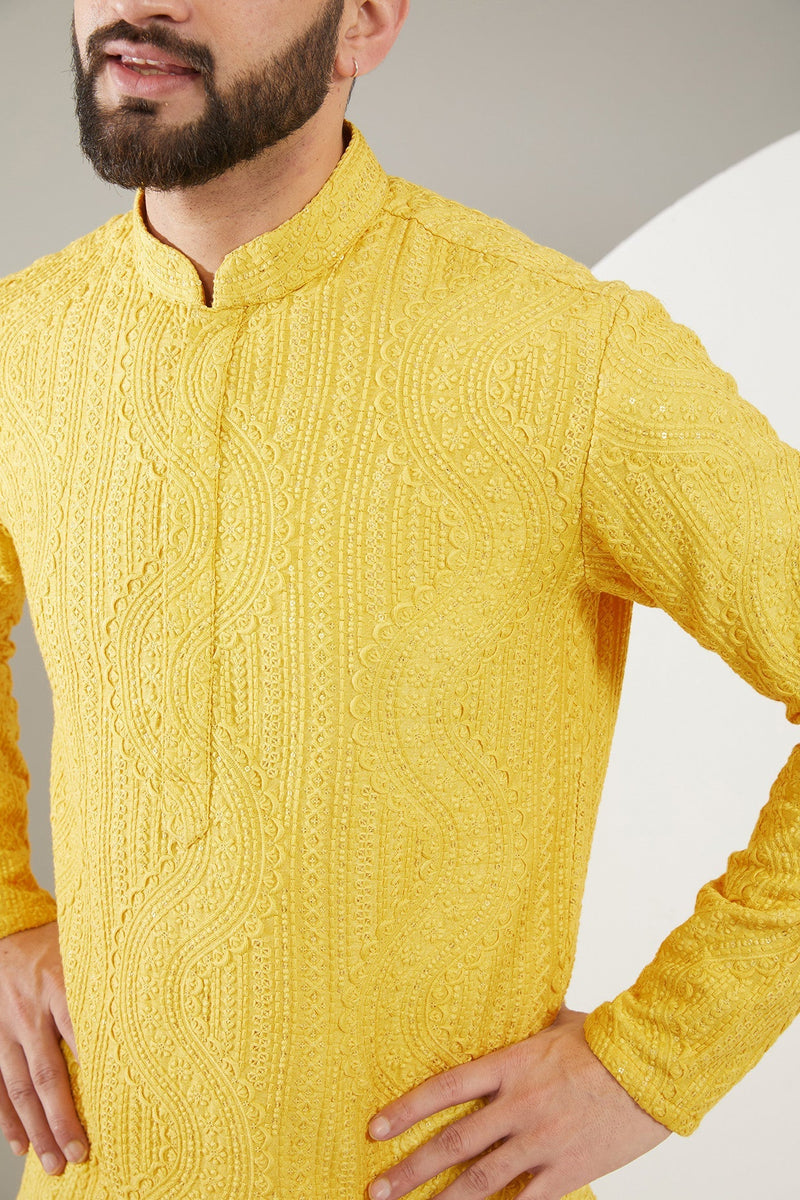 Yellow Chikankari Kurta - kasbahmen