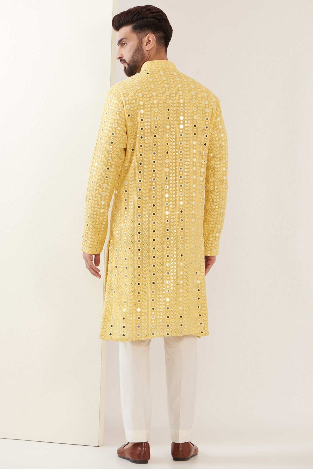 Yellow mirror work kurta - kasbahmen