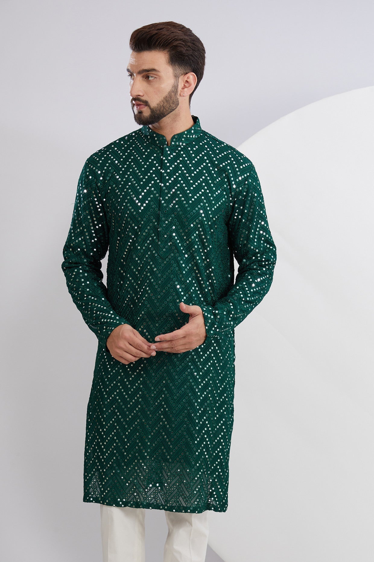 Bottle Green Mirror work Kurta - kasbahmen