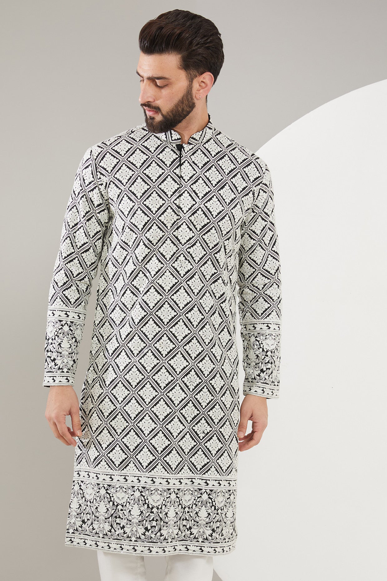 Black and white Chikankari Kurta - kasbahmen